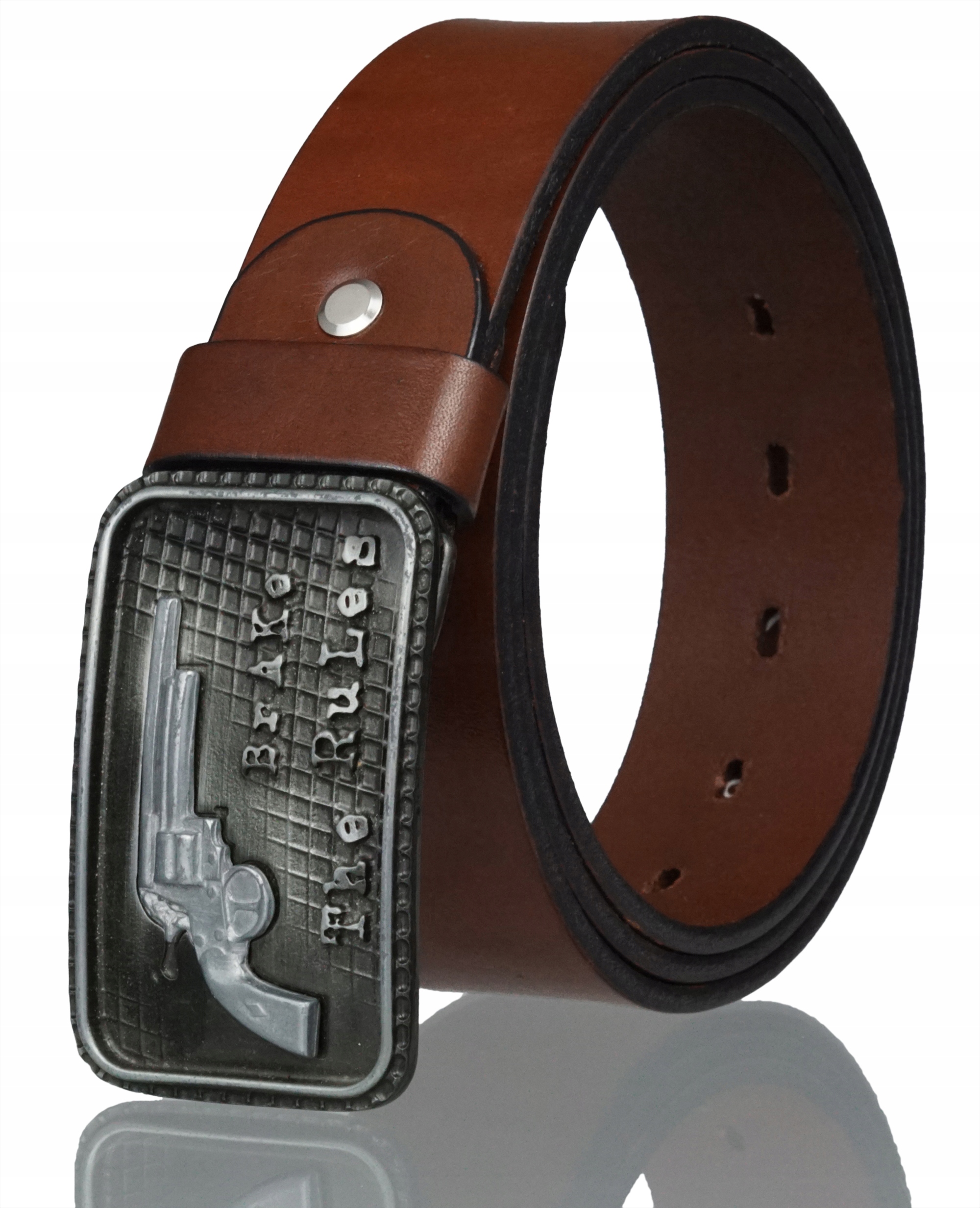 SKÓRZANY MĘSKI PASEK BLAKARDO 4CM BRĄZOWY PISTOLET
