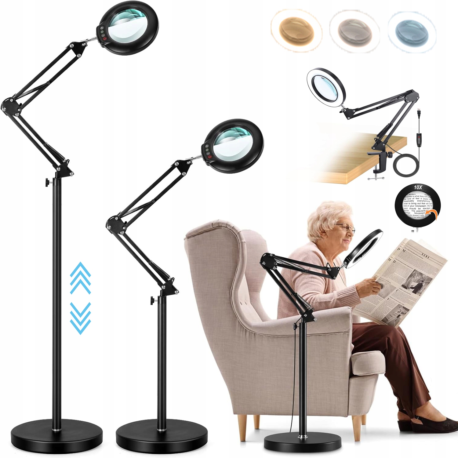 Kosmetická Lampa S Lupou Na Řasy, Nehty, Stolní Podlahová Led Lampa