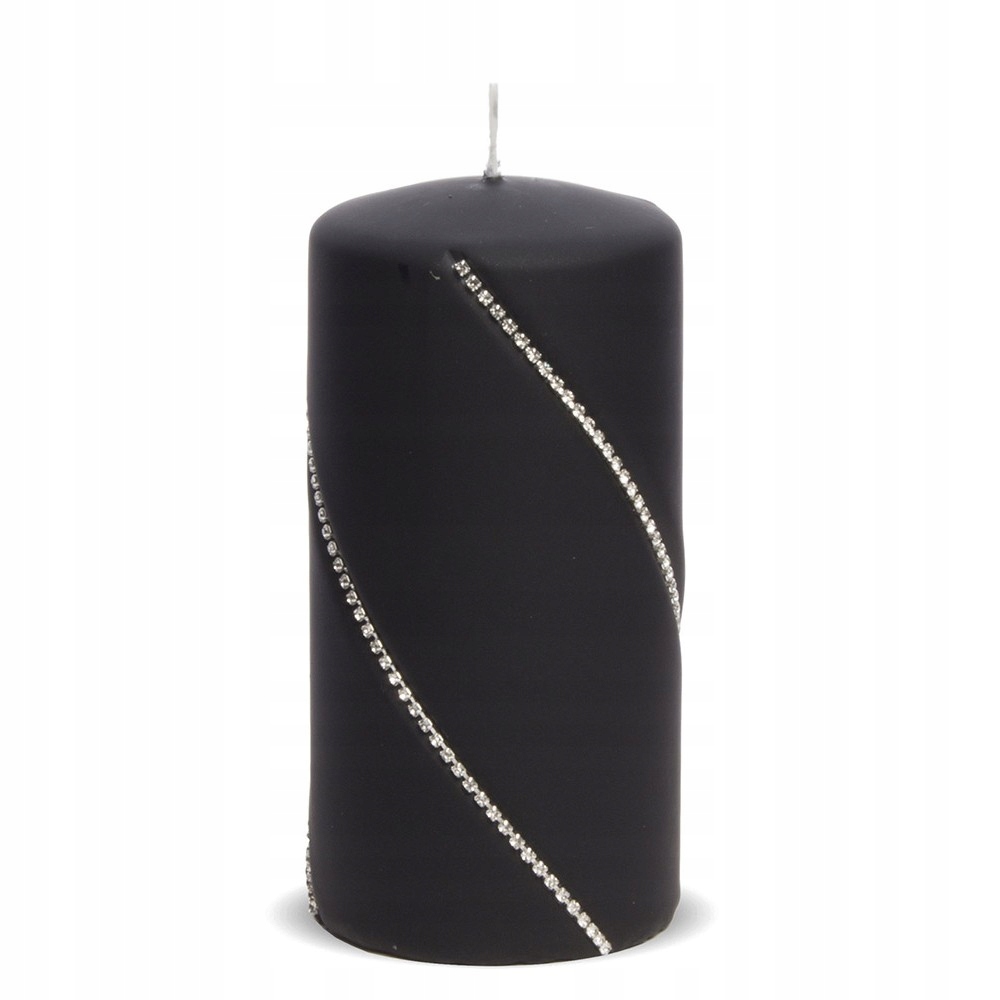 

Świeca Czarna Z Kamieniami Walec 14x7cm Zdobiona