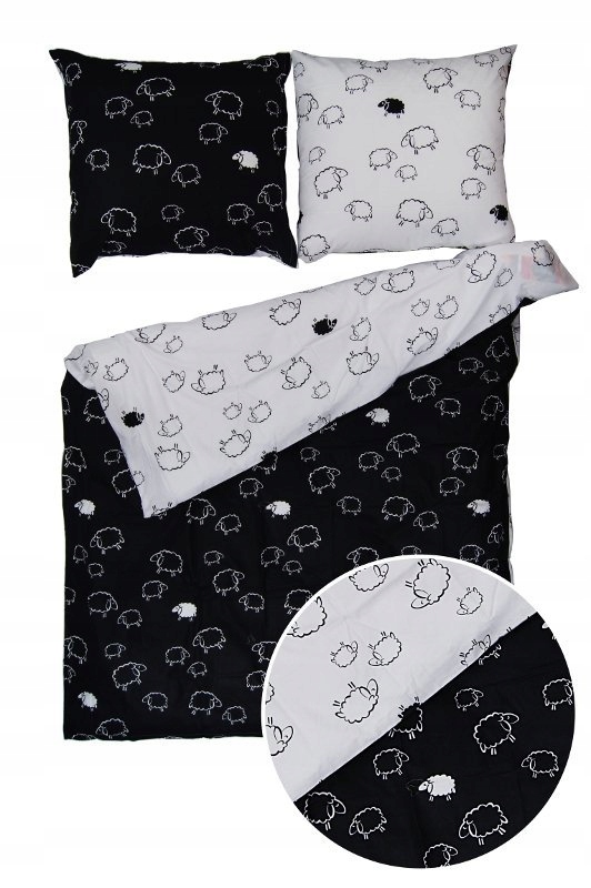 Pościel 140x200 Baranki, 100% bawełna, wz. czarno-biały