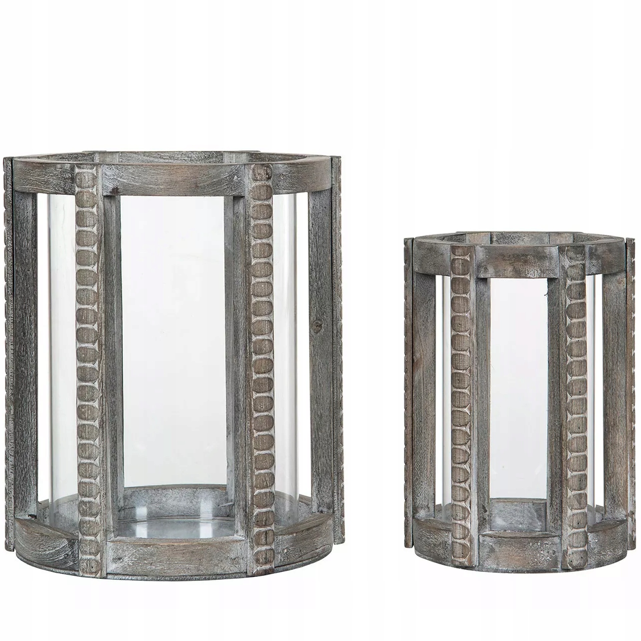 Dřevěný Skandinávský Svícen Boho Šedý lampion čajová svíčka 2 ks ozdoba