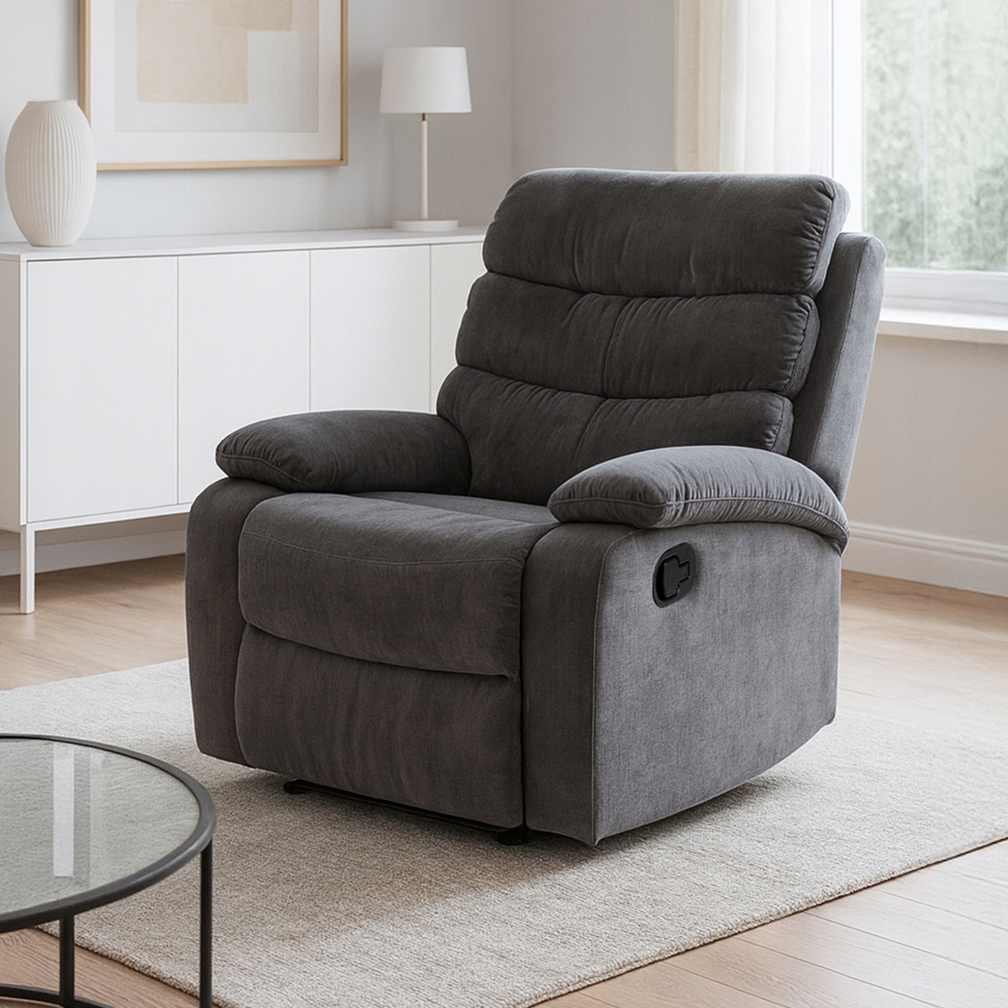 Fotel Rozkładany Wypoczynkowy z Podnóżkiem Do Salonu Welurowy Szary KOBE Szerokość siedziska 50 cm