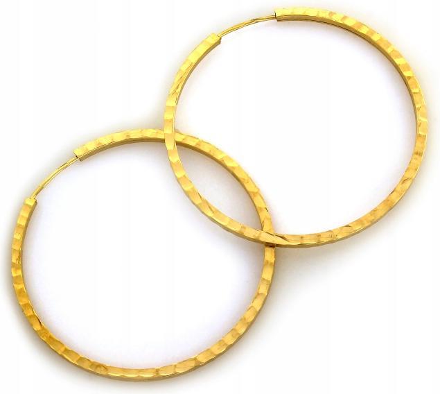 Zlaté kruhové náušnice 585 zdobené šarží 1,40 g, elegantní vzor pro ni