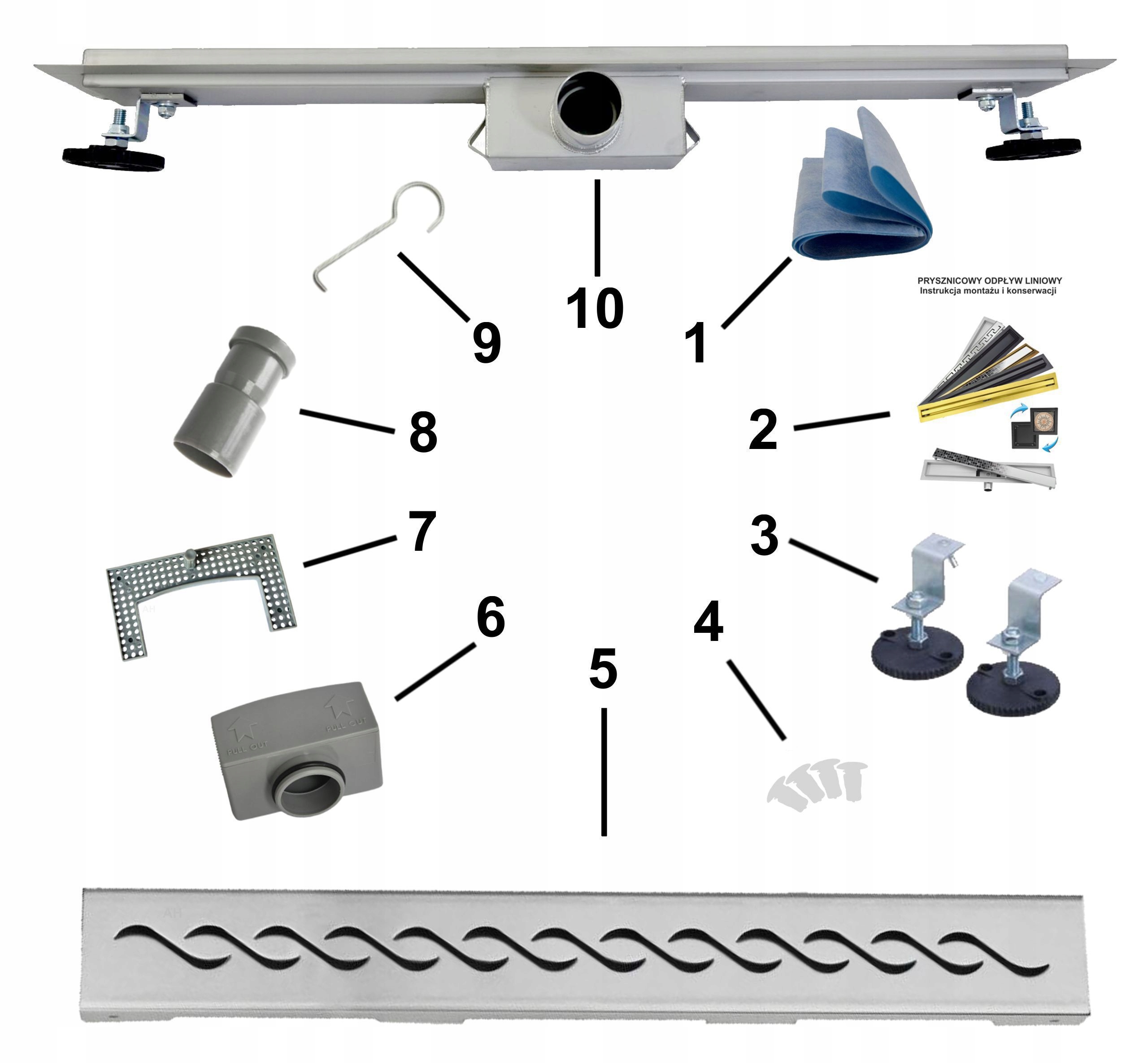 X-HOME ODPŁYW LINIOWY 60 cm FALA WAVE NISKI SYFON Linia X-HOME