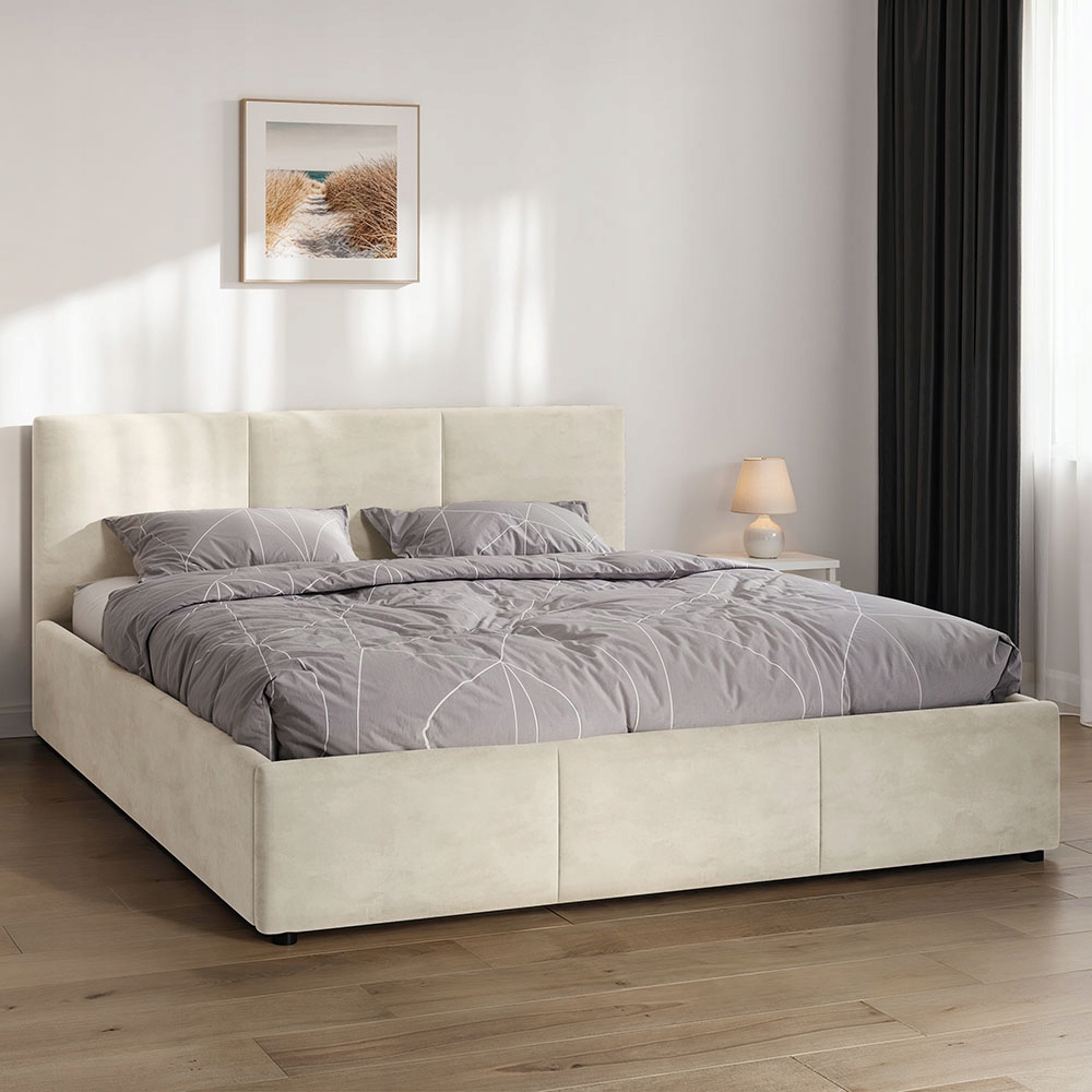 Postel Nela 160x200 Béžová – čalouněná s úložným prostorem a opěrkou hlavy