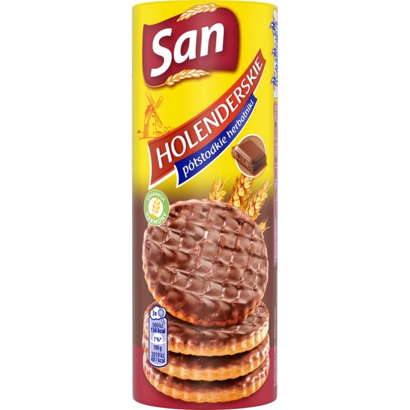 Herbatniki holenderskie San półsłodkie w czekoladzie 170g 20szt