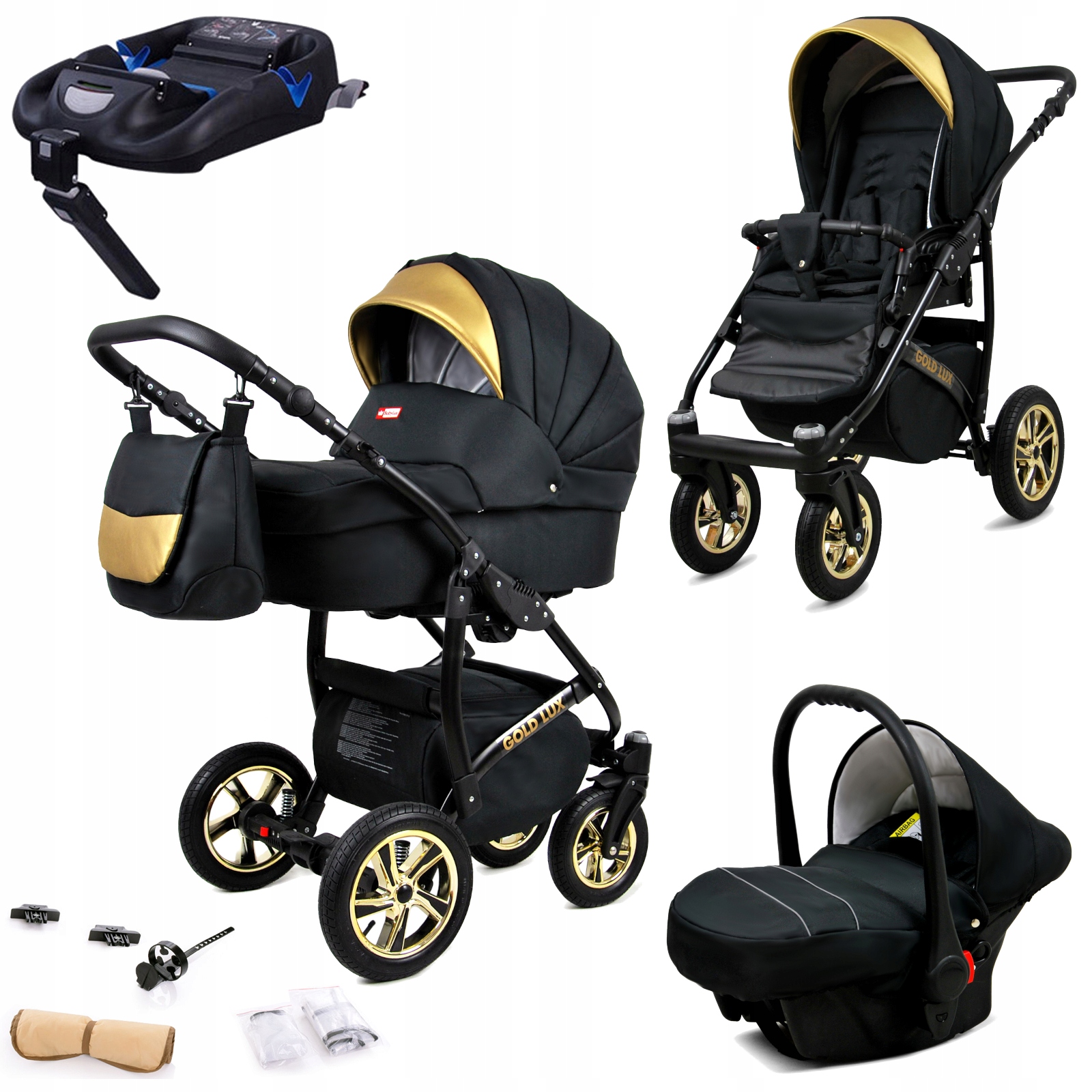 Wózek dziecięcy 4w1 BabyLux Gold Lux spacerówka gondola fotelik baza Isofix