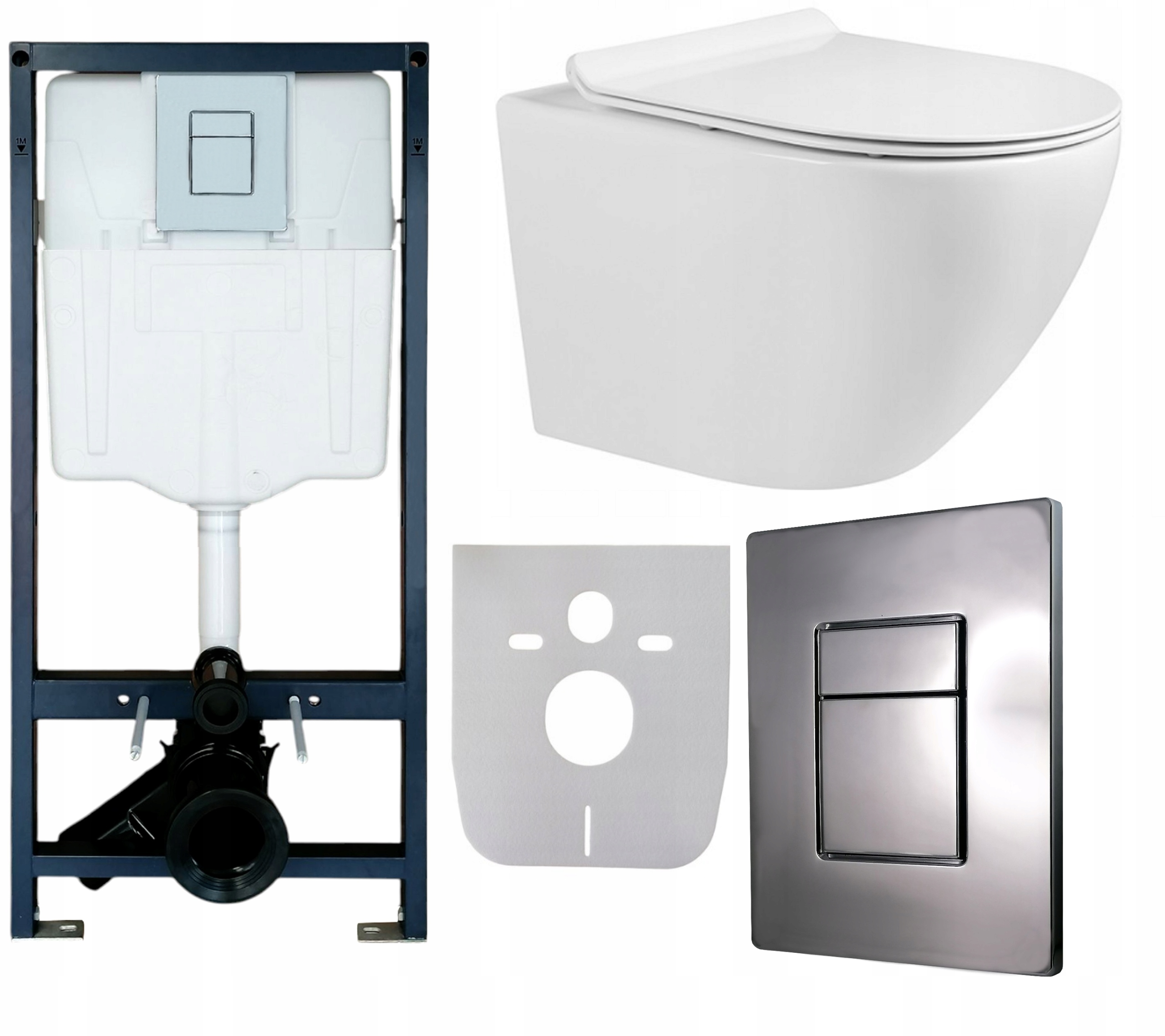 Zestaw Stelaż Wc Aquatech Przycisk Chrom Błyszczący Miska Wc Deska W/o