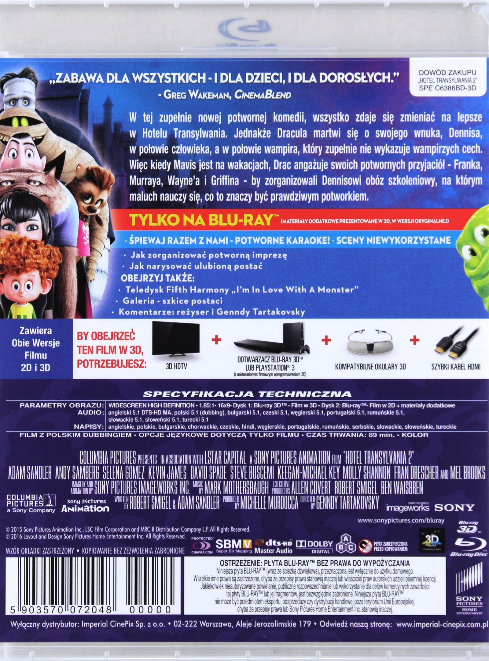 HOTEL TRANSYLWANIA 2 3D (BLU-RAY 3D)+(BLU-RAY) Stan opakowania oryginalne