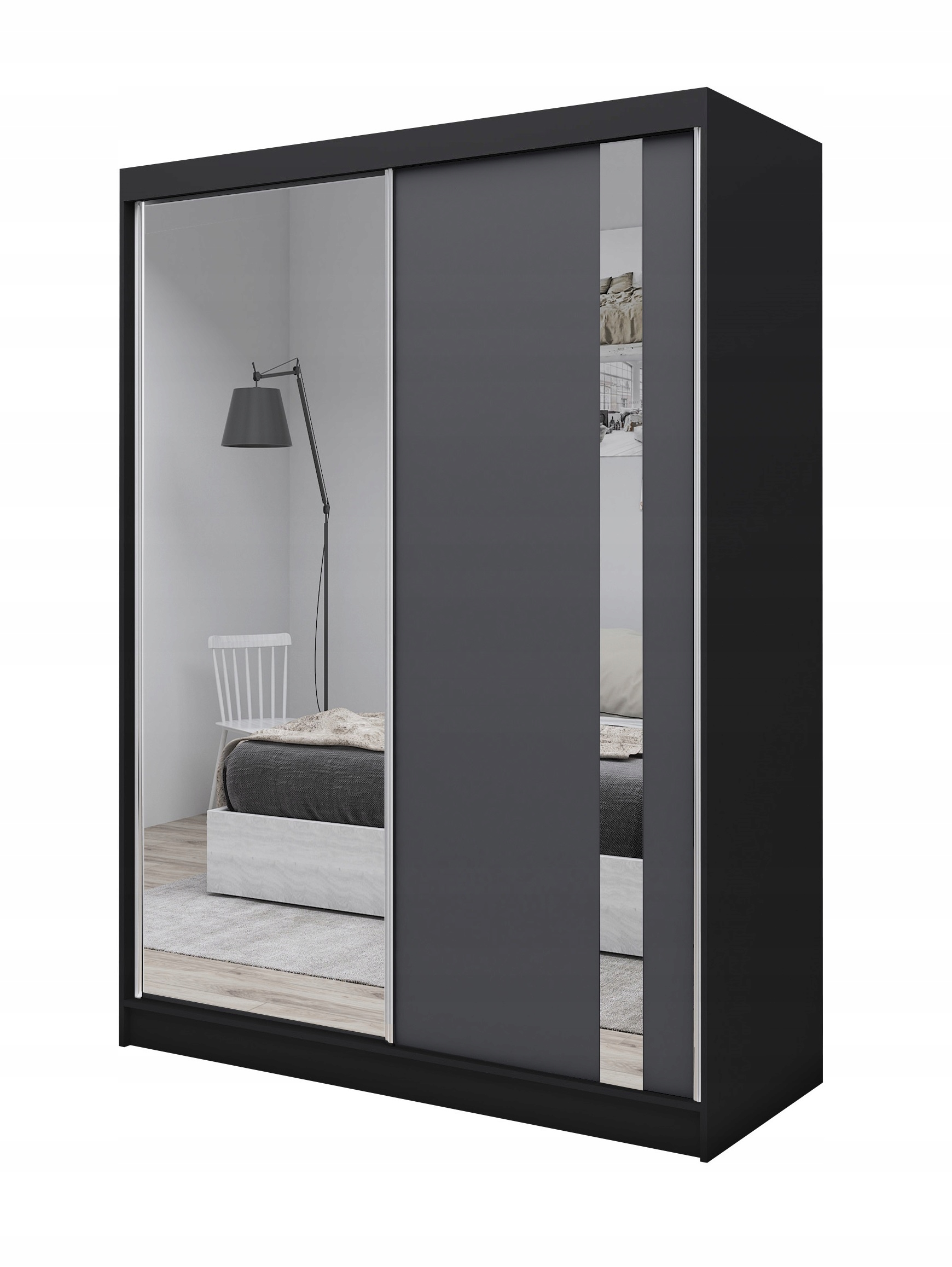 Szafa Przesuwna 160cm LUSTRO GRAND Czarny + Grafit