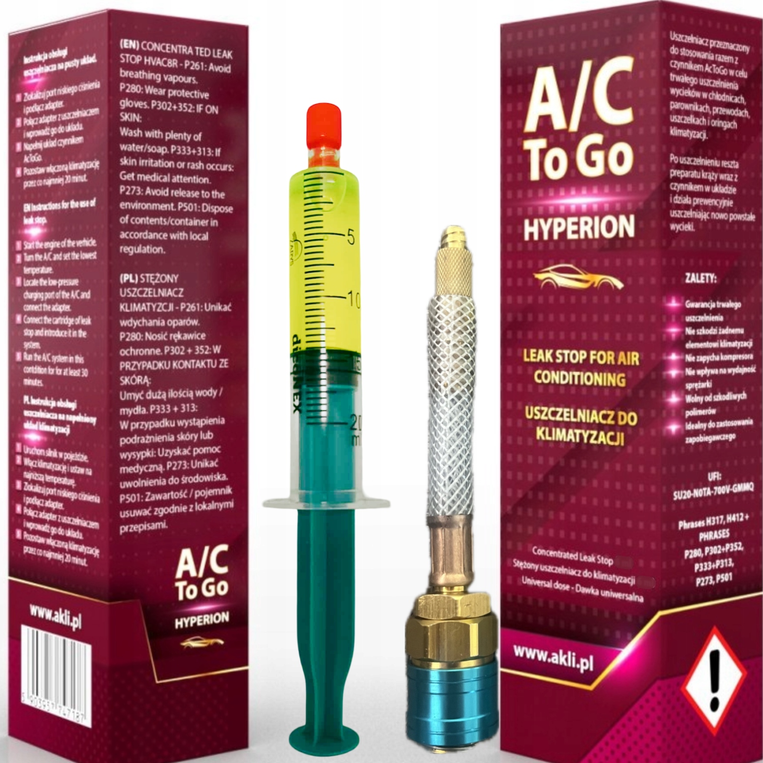 Těsnění klimatizace, Uv barvivo, odvlhčovač R1234YF 3v1 Ac ToGo Adaptér