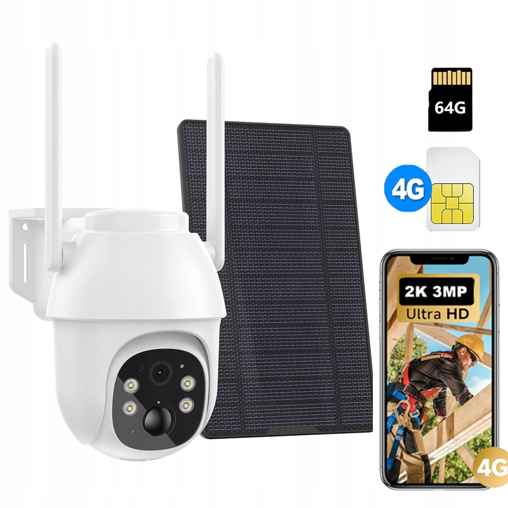 4G Lte monitorovací kamera s Sim kartou a 64GB paměťovou kartou, bezdrátová