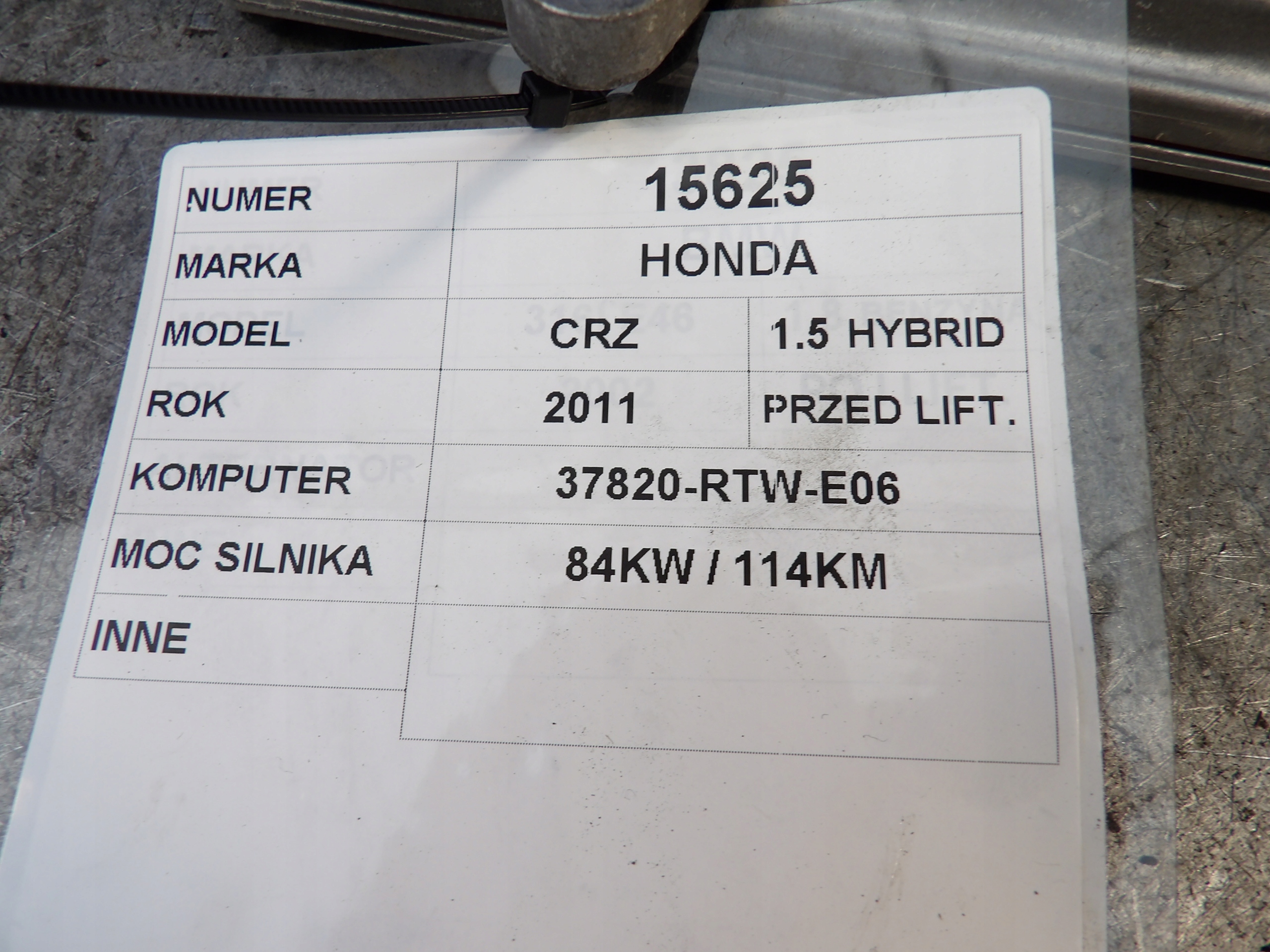 Honda CR-Z computer, control unit 1,5 Hybrid 37820-RTW-E06, 6835-108868