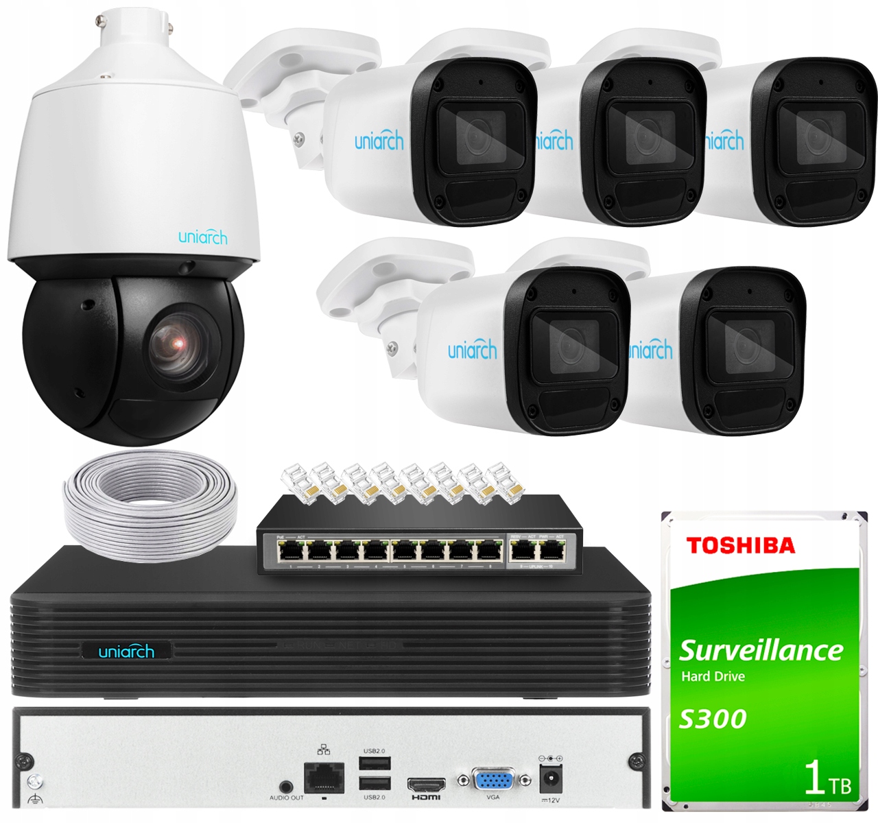 UNIARCH Zestaw Monitoringu IP PoE ZEWNĘTRZNY + PTZ