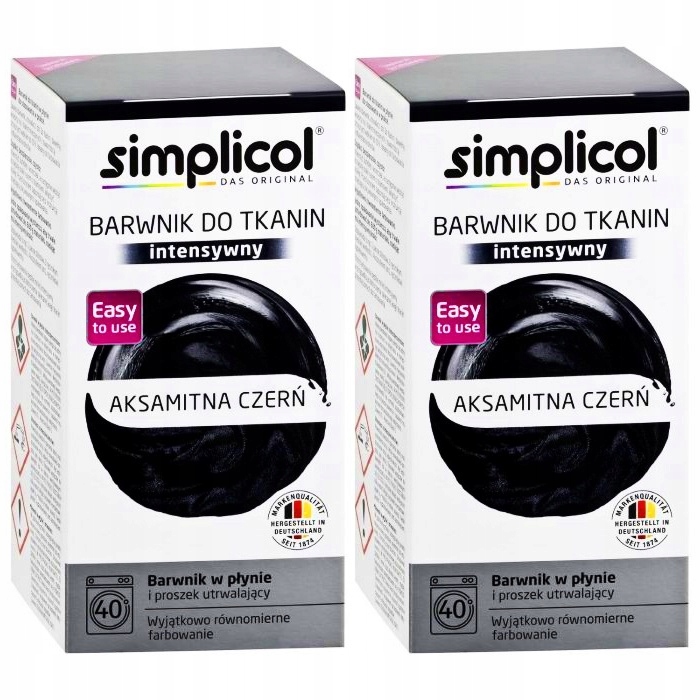 FARBA DO UBRAŃ TKANIN SIMPLICOL BARWNIK CZARNY x2 Marka Simplicol