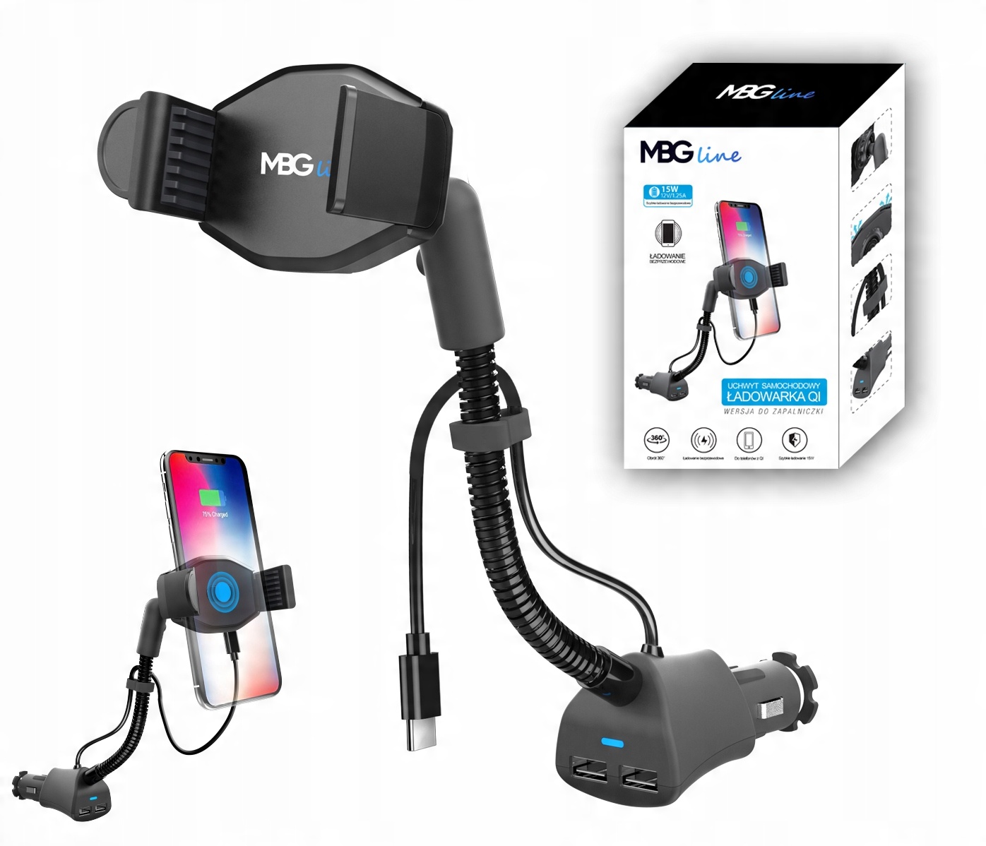 

Uchwyt Samochodowy Z Ładowarką Indukcyjną 15W Usb