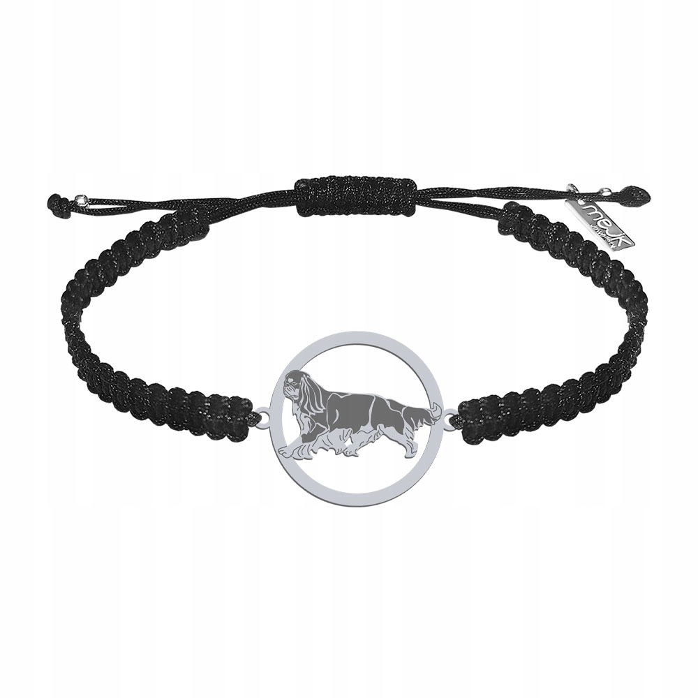 Stříbrný náramek s psem King Charles Spaniel 925 Makramé Dárek Gravírování