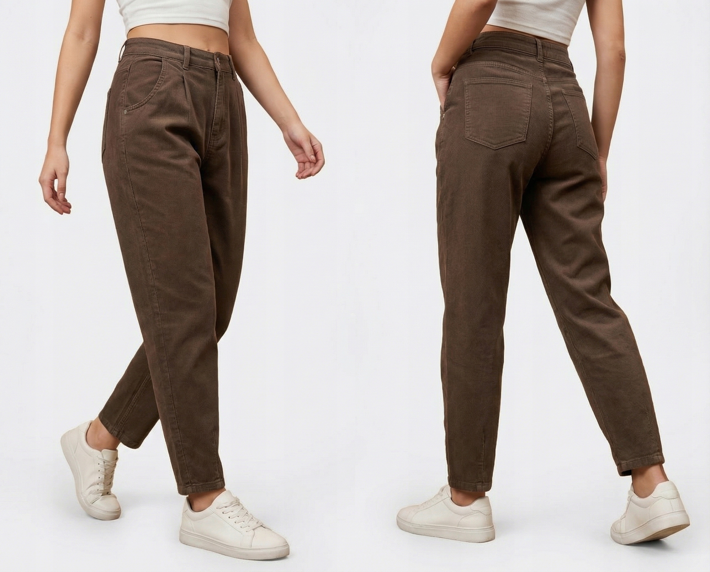 Dámské Kalhoty Džíny Široké Paperbag Wide Leg Čokoládové Hnědé M