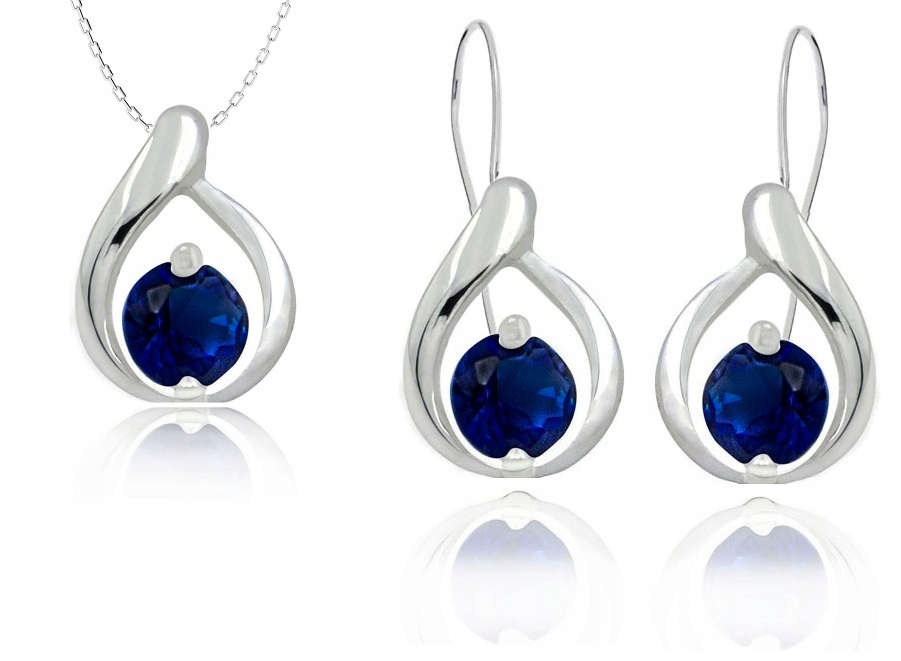 

Srebrny Komplet Biżuterii Z Szafirowymi Cyrkoniami