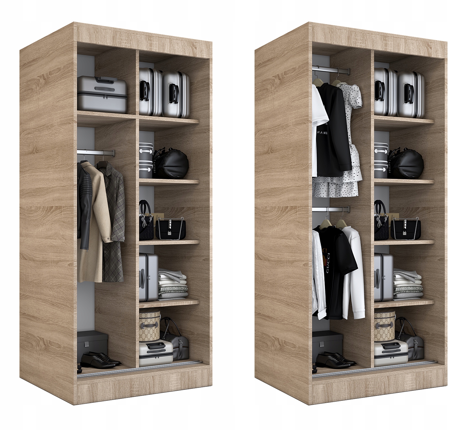 Szafa przesuwna 90 cm 2 wnętrza ARTISAN + ANTRACYT Liczba szuflad 0