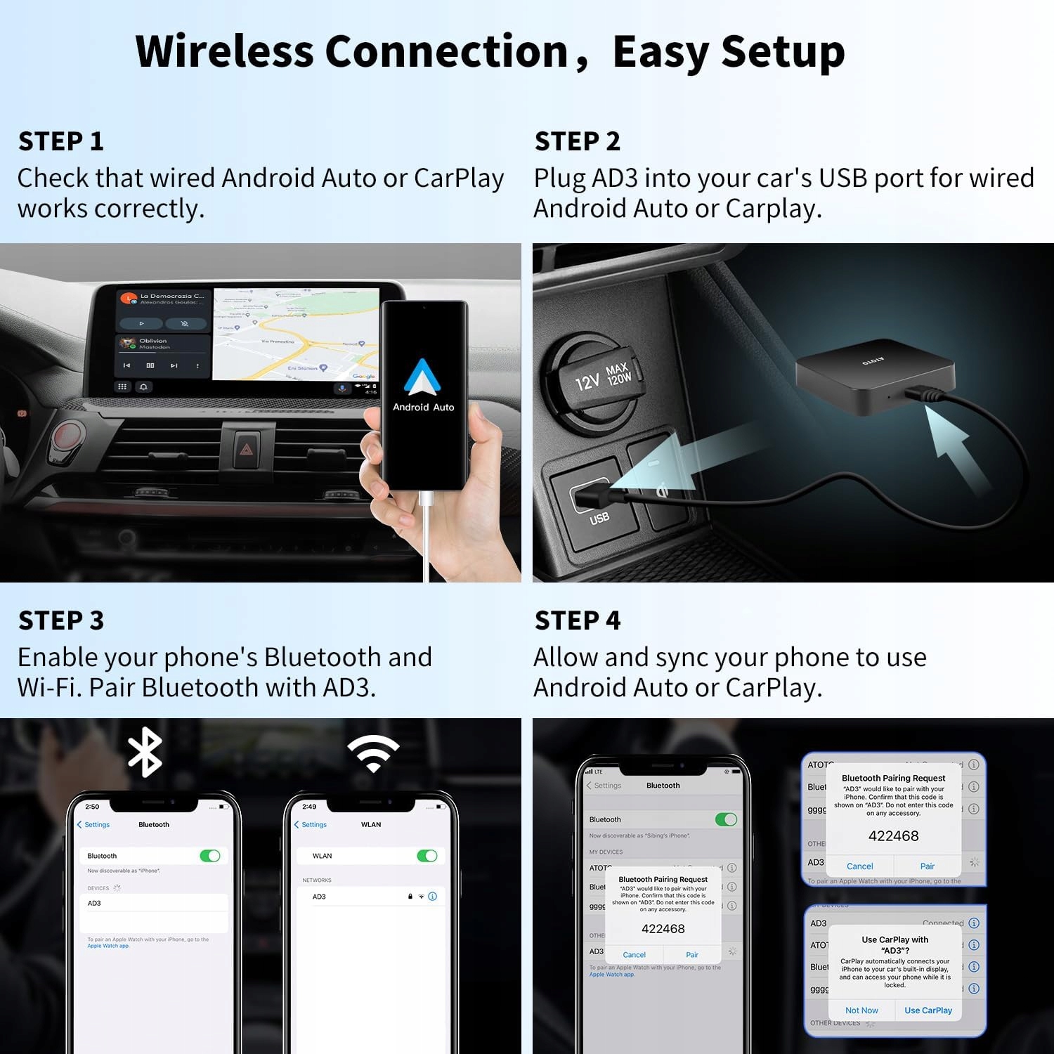 ATOTO AD3 bezprzewodowy adapter CarPlay samochodowy z systemem Android 9A5 Producent inny