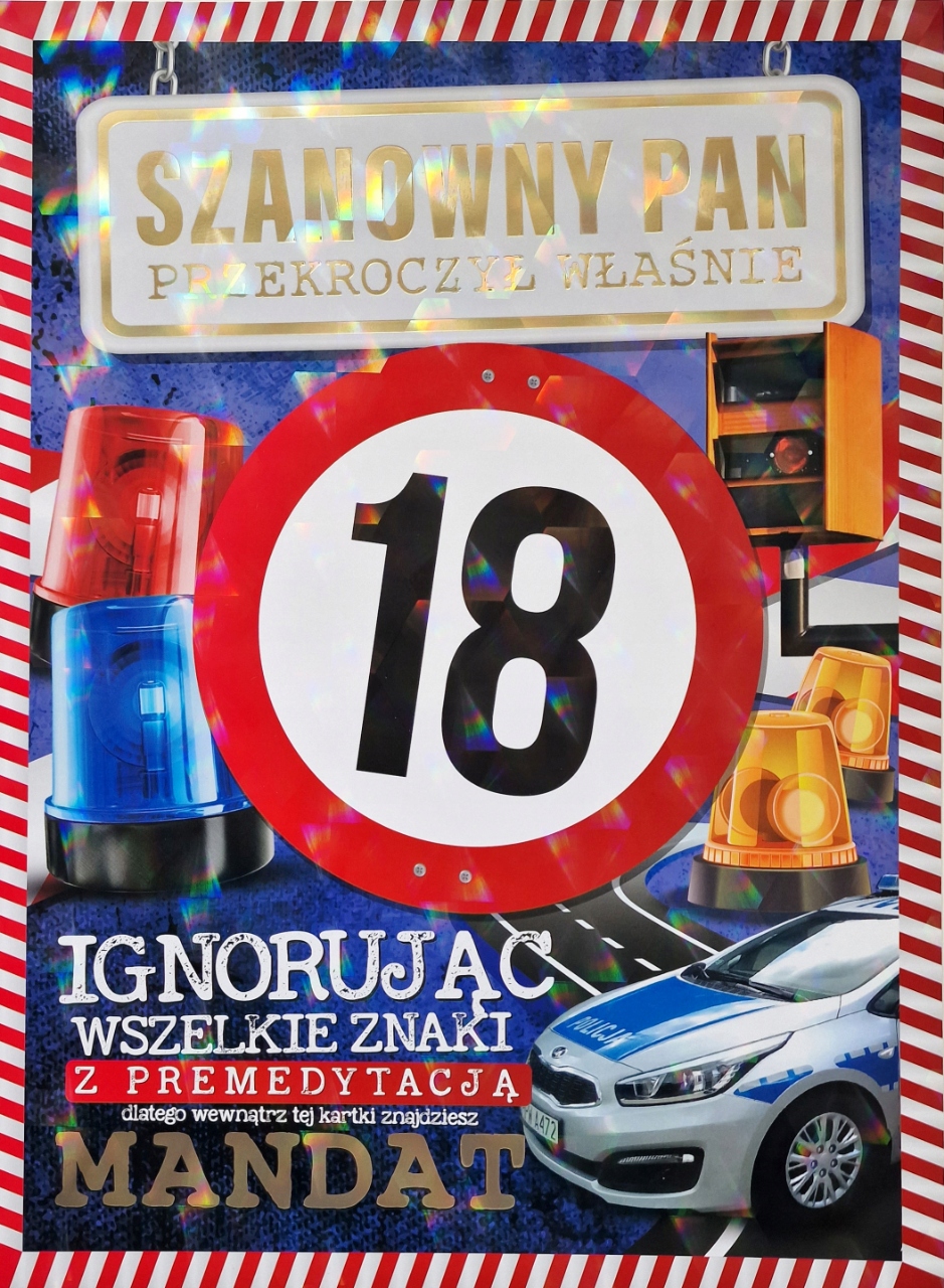 

na 18 urodziny Kartka XXXL z mandatem PLE1