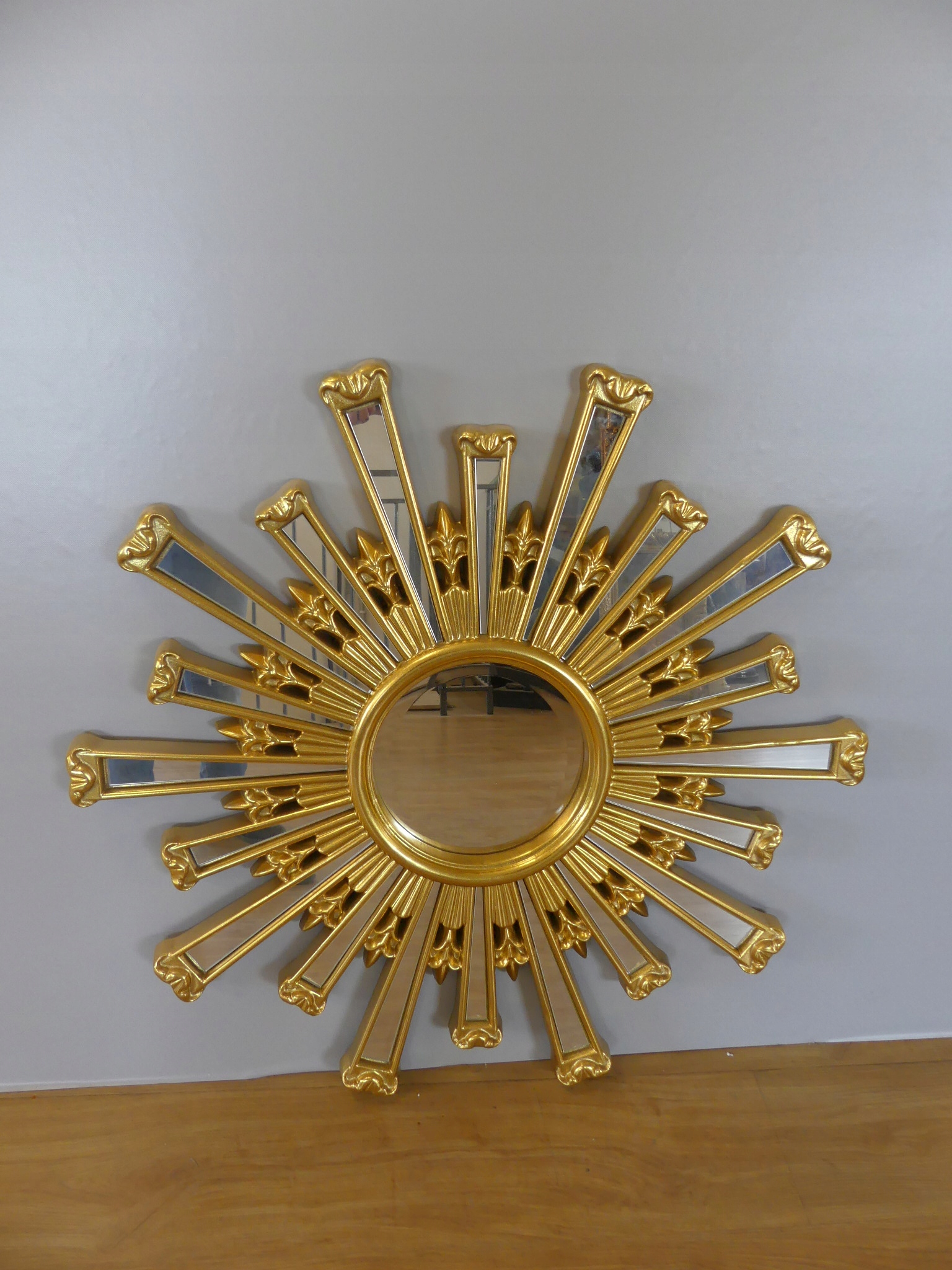 Zlaté zrkadlo VINTAGE slnko - lúče - kruh