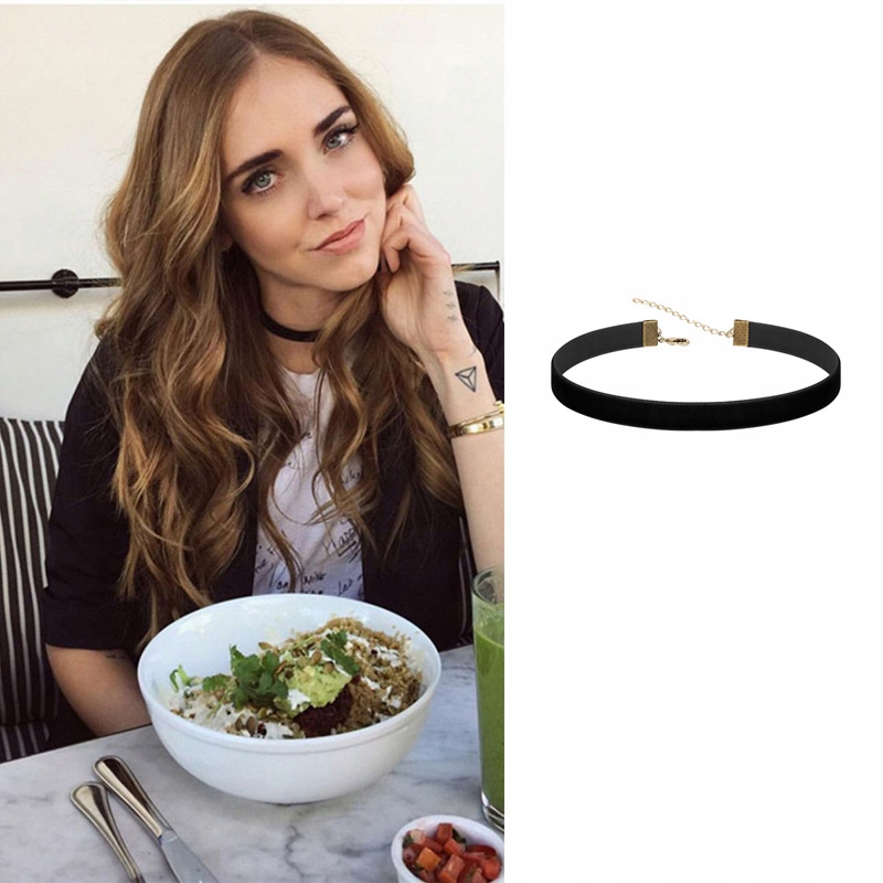 NASZYJNIK CZARNY CHOKER SREBRNY RZEMYK TASIEMKA Materiał akryl metal