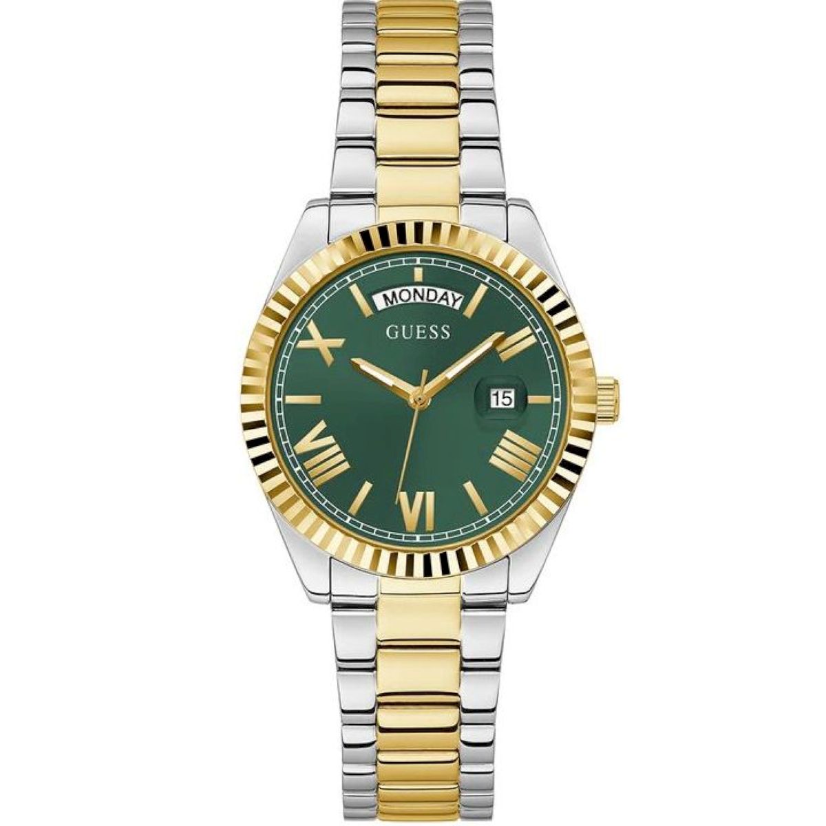 Dámské stříbrno-zlaté hodinky Guess Luna se zeleným ciferníkem GW0308L5