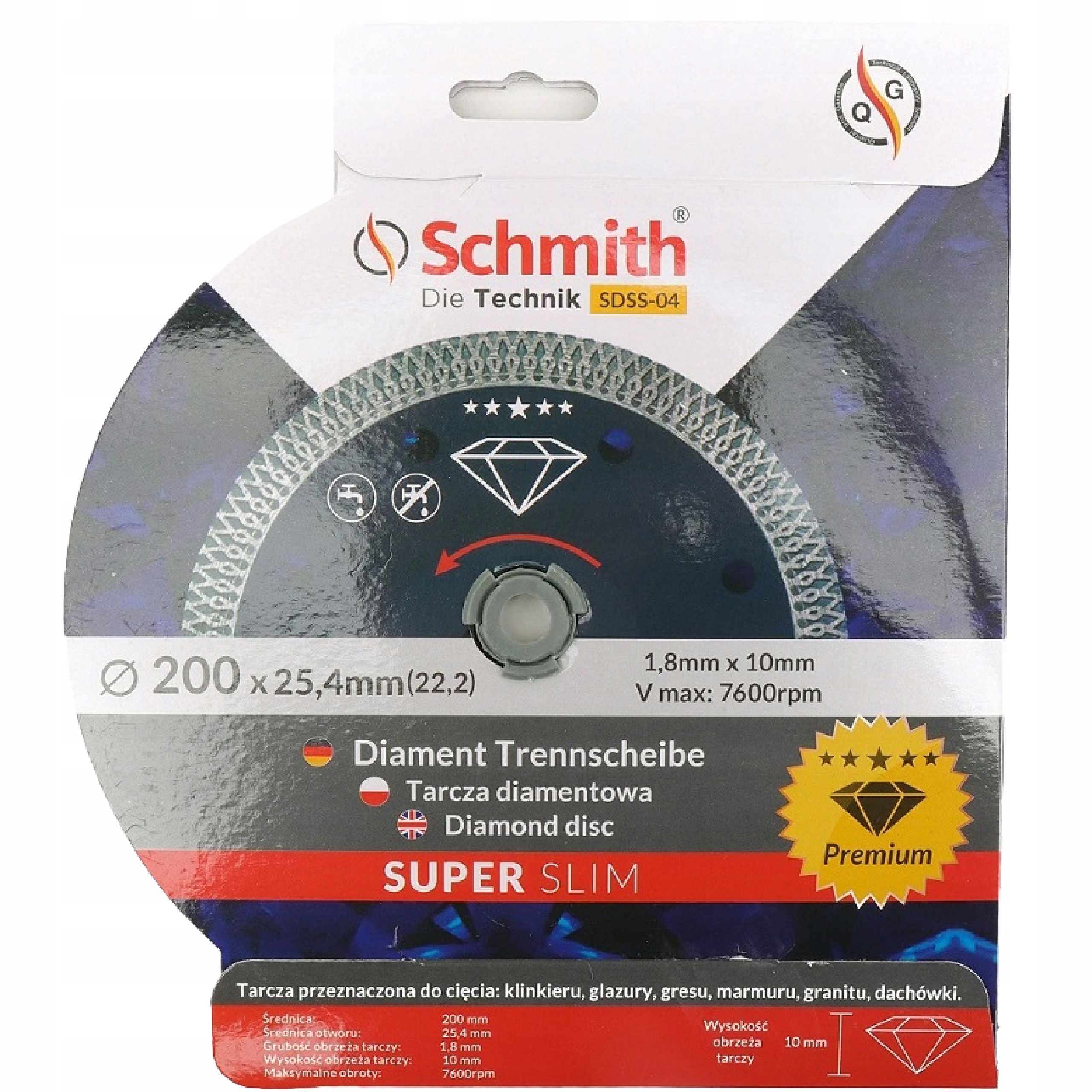 

Tarcza Diamentowa 200mm Do Gresu Płytek Schmith