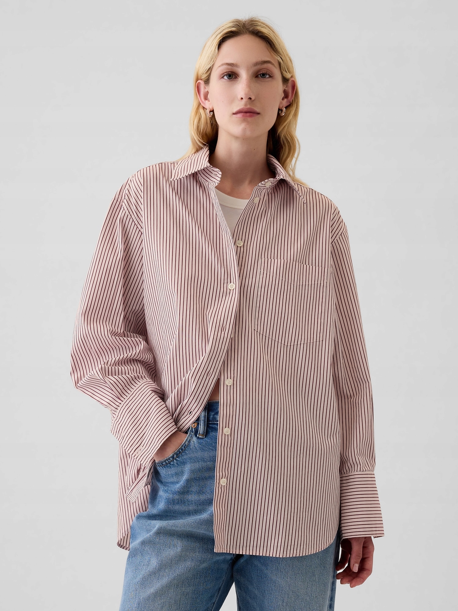 Gap Popelínová oversize košile Big Shirt červená