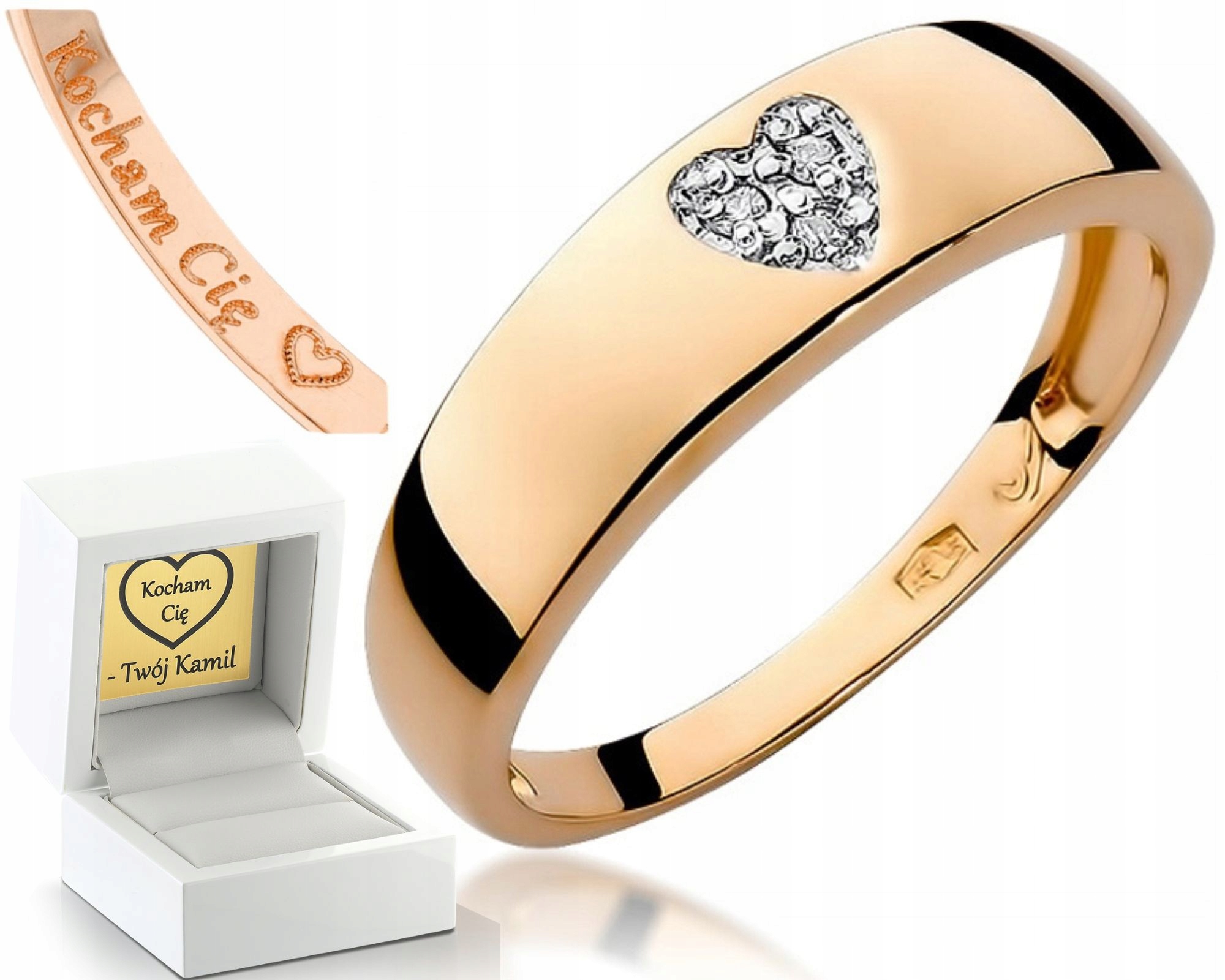 Růžové Zlato Prstýnek S Brilianty Srdce Gravírování Zlato