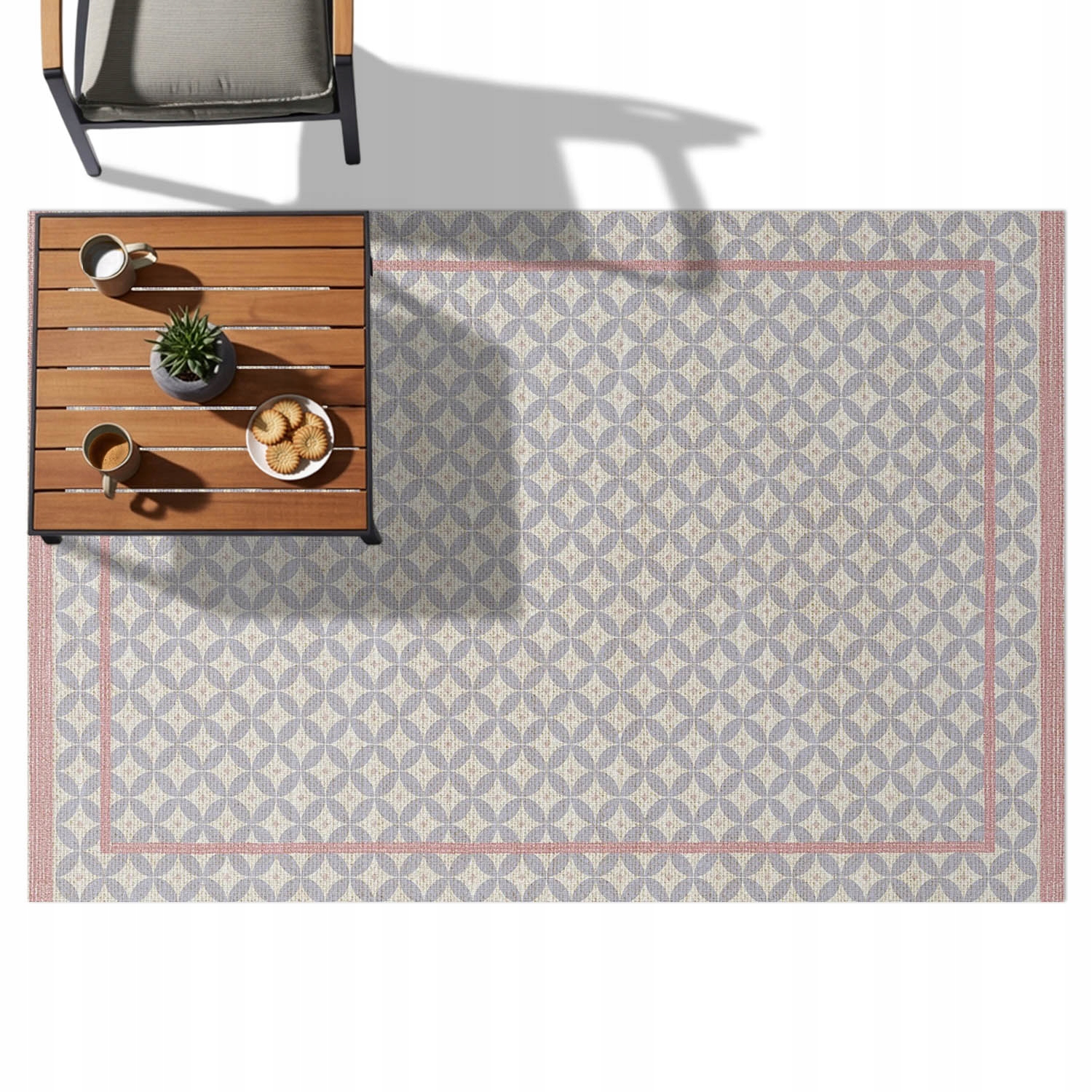 Terasový Koberec z Pvc vinylu pro zahradu a balkon, kola a rámy 120x180