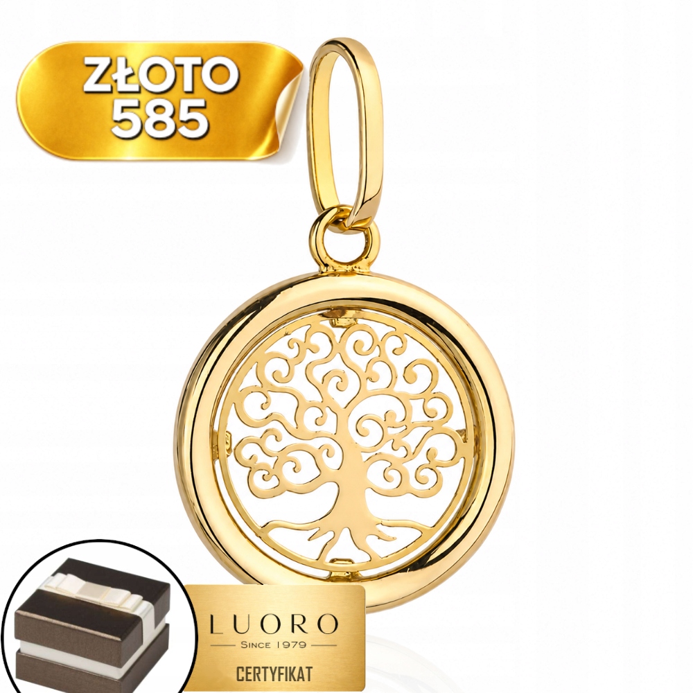 Zlatý Přívěsek 585 14K Stromek Štěstí V Kruhu 2,1 CM Elegantní