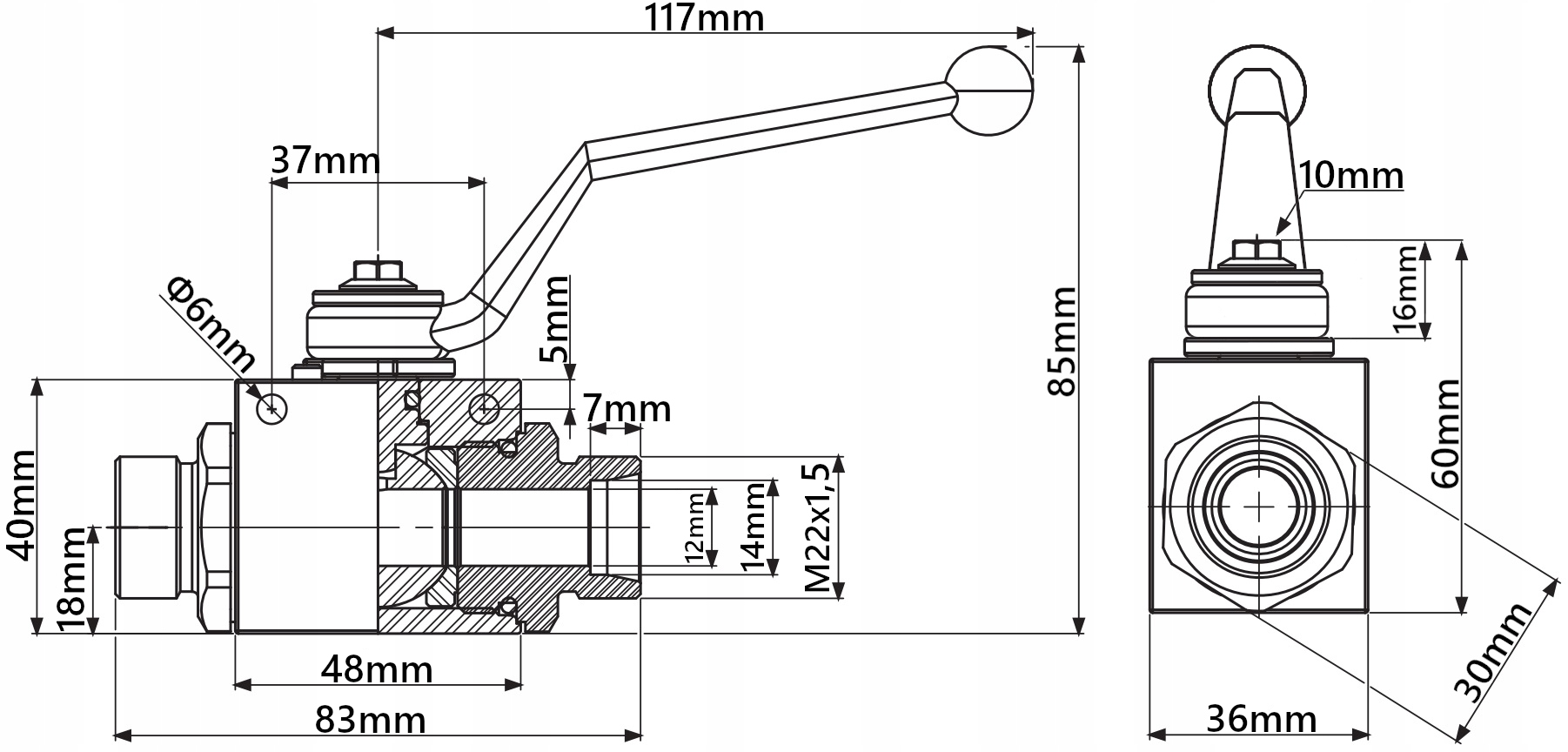 ZAWÓR HYDRAULICZNY KULOWY 2DROGOWY M 22 x 1.5 Producent części SM