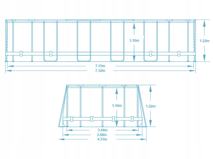 5611T BASEN OGRODOWY BESTWAY 732x366x122 ODKURZACZ Szerokość produktu 366 cm