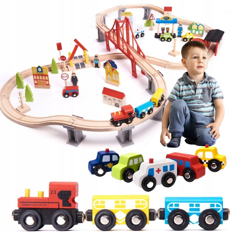 

Kolejka Drewno Pociąg Tor Samochodowy Montessori