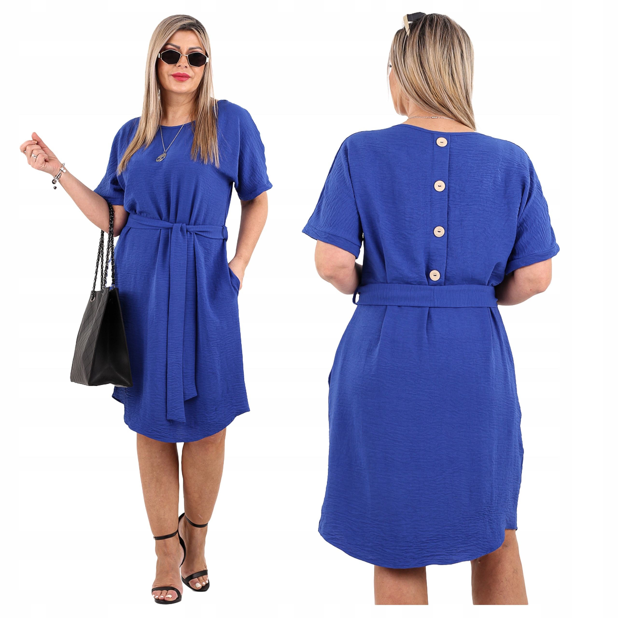 Luźna Sukienka Z Wiązaniem Duże Rozmiary Polski Producent Z Guzikami Z Tyłu