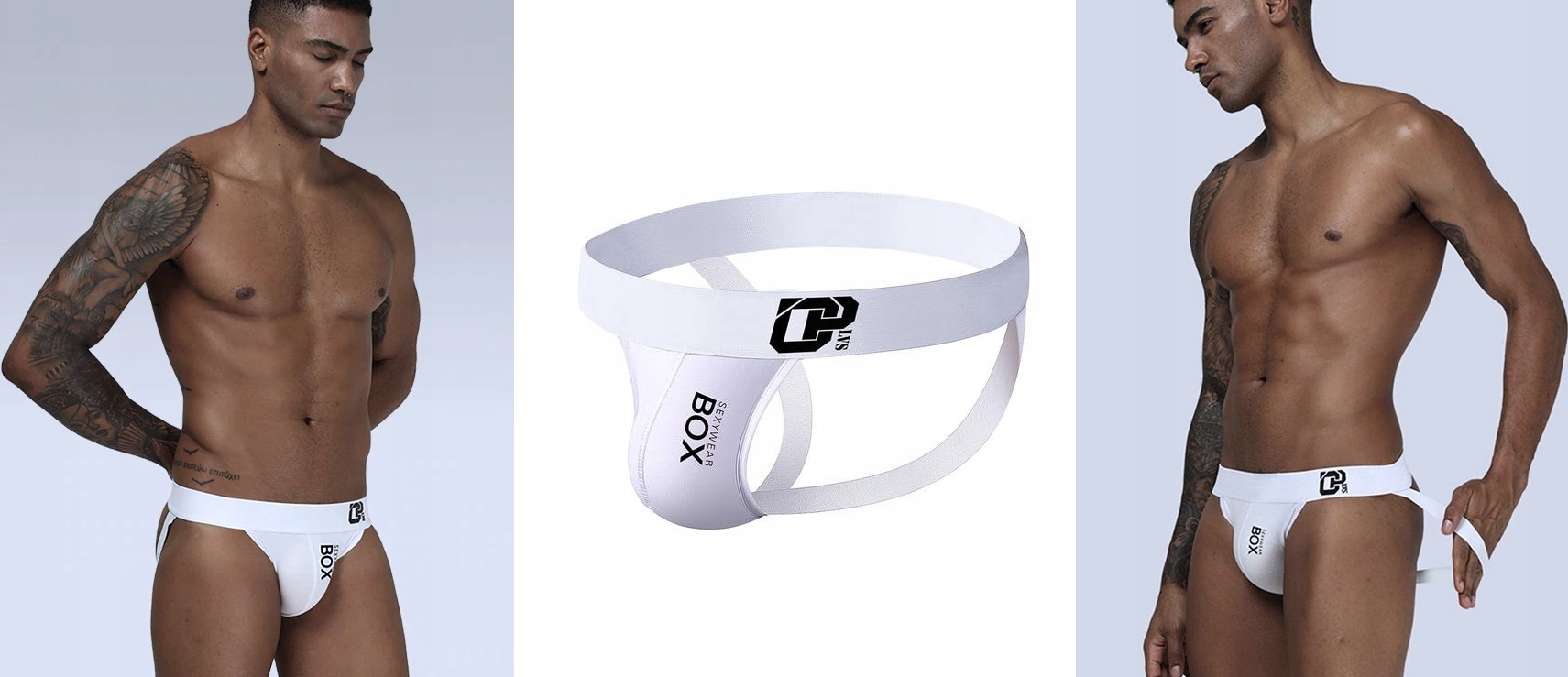 

Stringi białe męskie slipy jockstrap g-string S/m