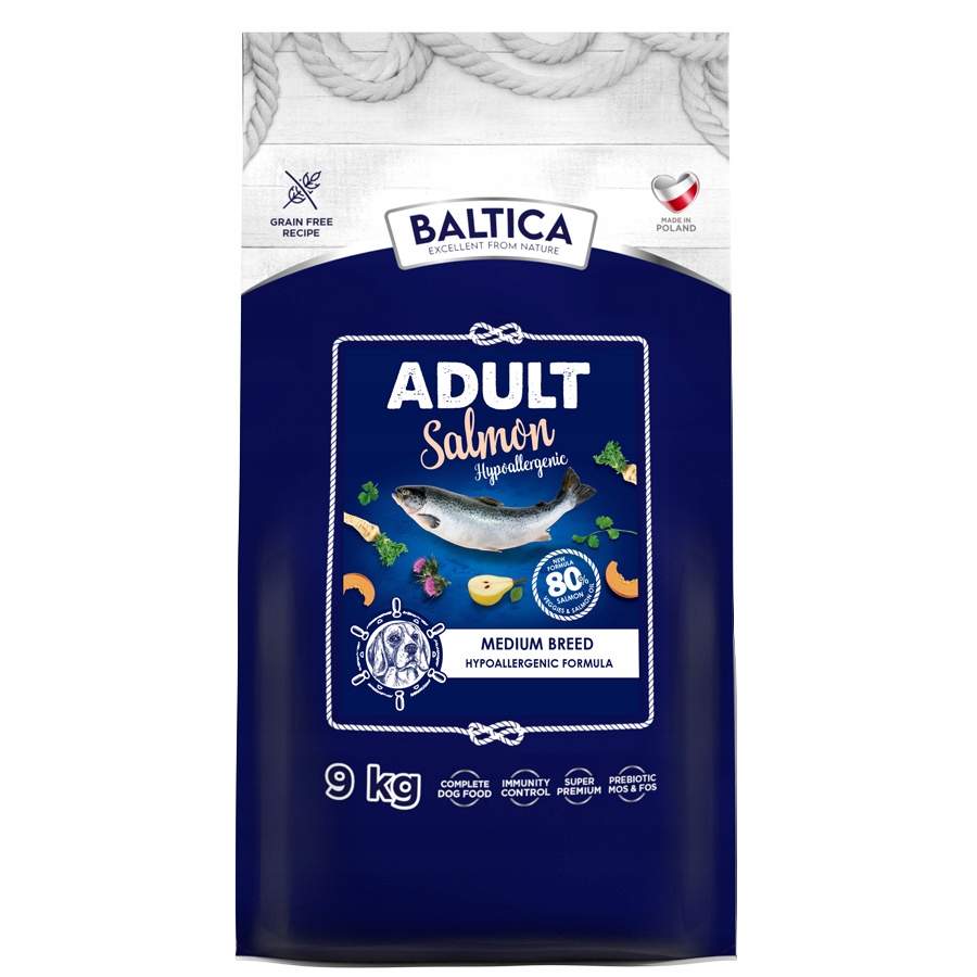 Baltica Adult M 9kg Hypoalergenní suché Krmivo s lososem pro střední psy