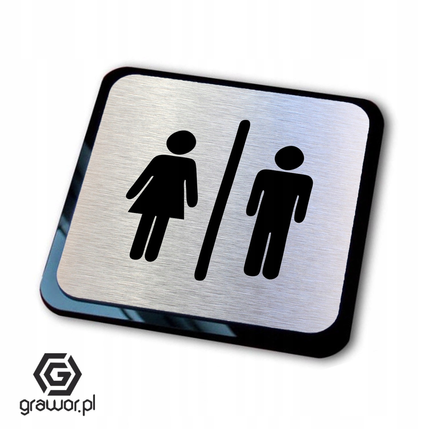 srebrna tabliczka informacyjna grawer para WC
