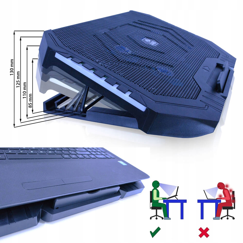 PODSTAWKA PODKŁADKA CHŁODZĄCA POD LAPTOPA 9-17,3" PODKLADKA POD LAPTOPA PS Liczba wbudowanych wentylatorów 6 szt.