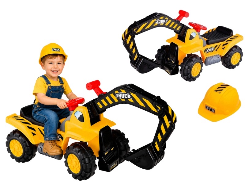 Jeździk Dla Dzieci Koparka Z Dźwiękami Łyżka Kask Schowek 3-5 Lat Zółta