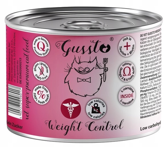 Gussto Weight Control 24x 200g lekkostrawna karma mokra dla kota Smakowita