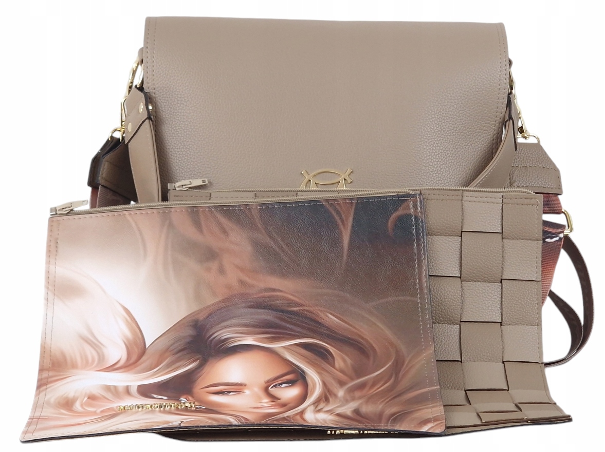 Massimo Contti kabelka přes rameno eko kůže s vyměnitelnými klopami béžová