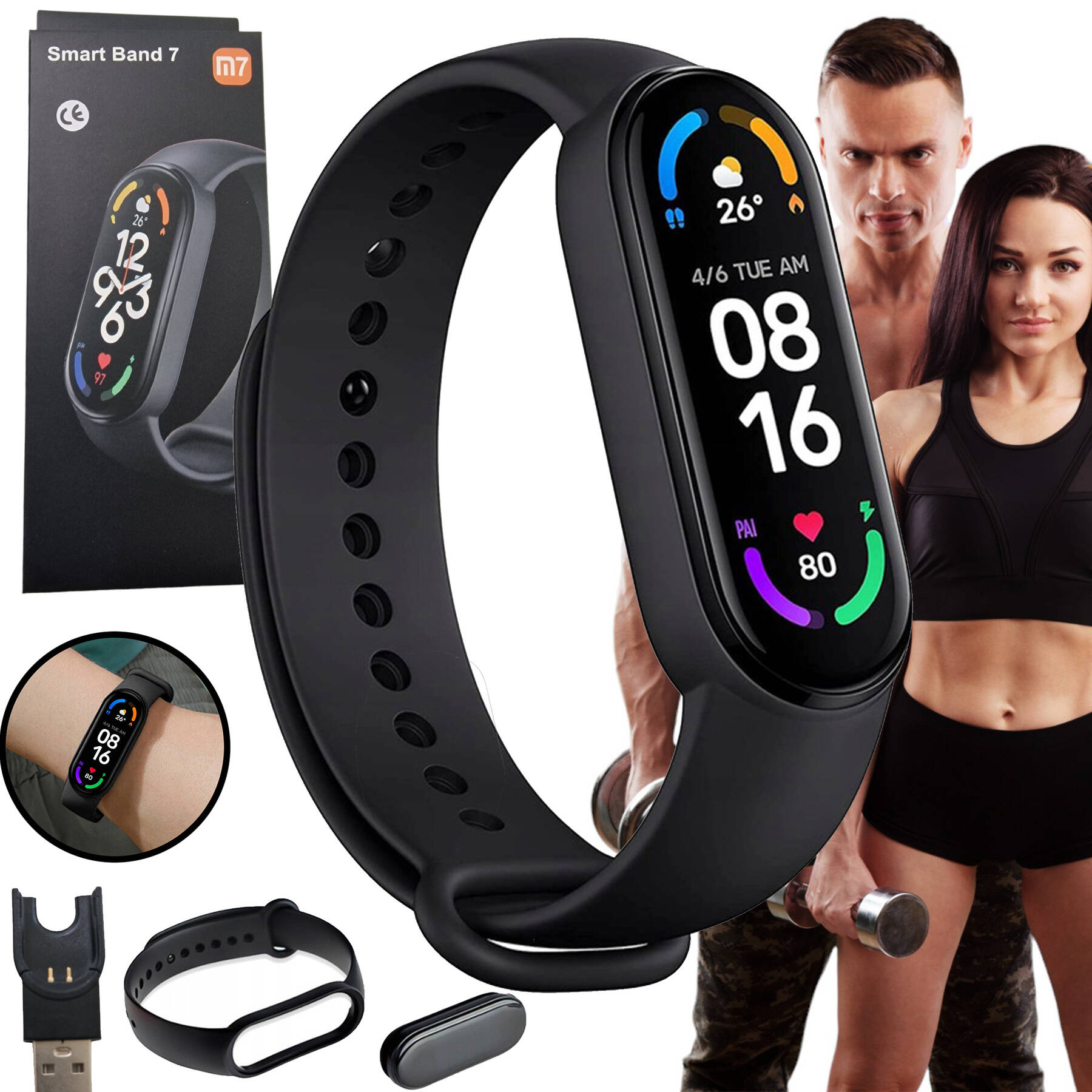 SMARTWATCH SMARTBAND ZEGAREK OPASKA SPORTOWA M7 S APLIKACJE KROKOMIERZ
