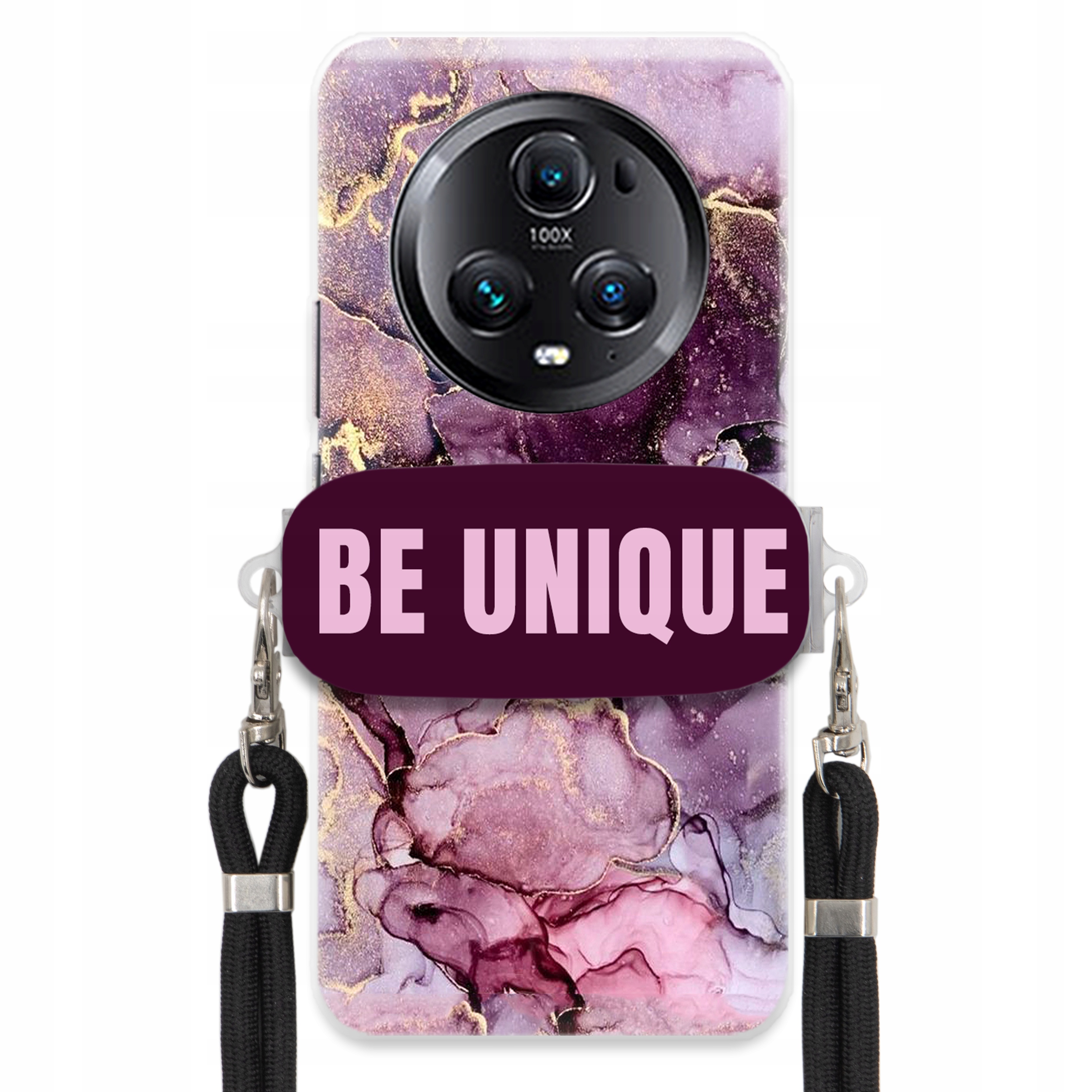 Pouzdro pro Huawei Honor Magic 5 Pro úchytka na šňůrku Černý fialový mramor