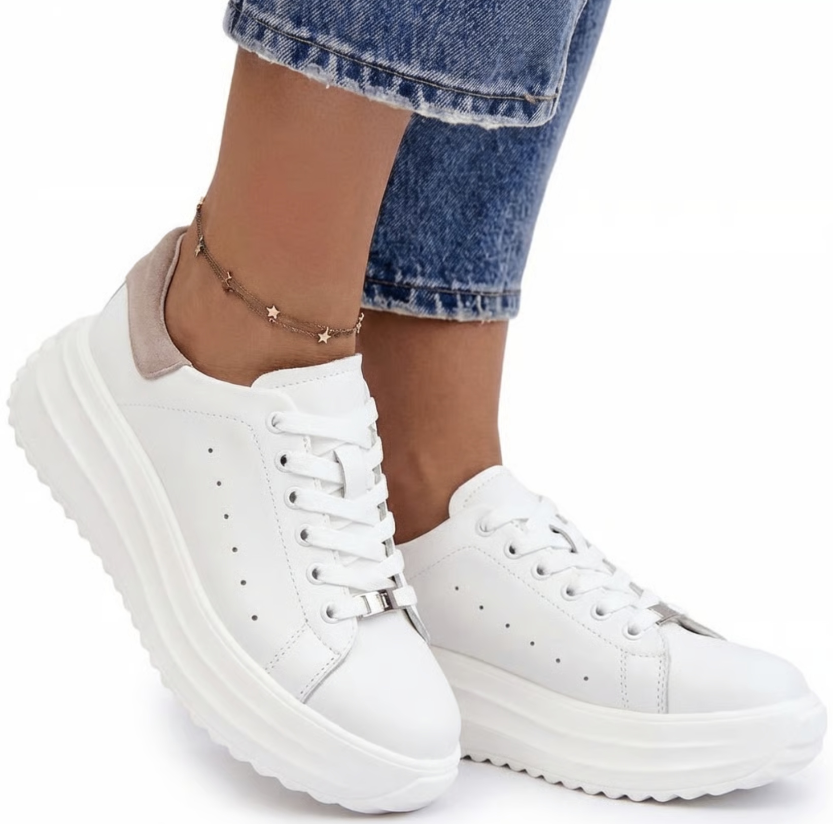 Skórzane Sneakersy Damskie Półbuty Filippo DP6739 Białe Skóra Naturalna 39