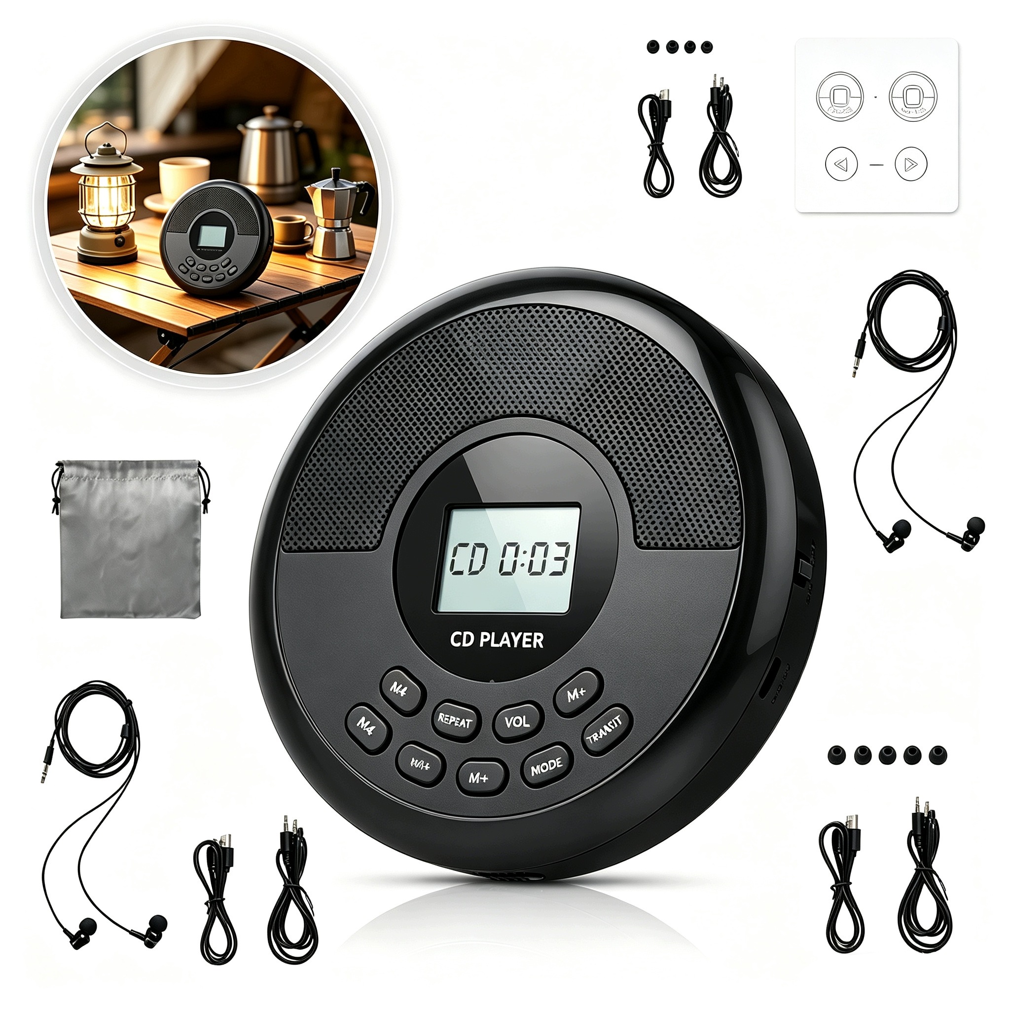 Přenosný MP3 Přehrávač Bluetooth, Aux, LCD, Reproduktory Sluchátka