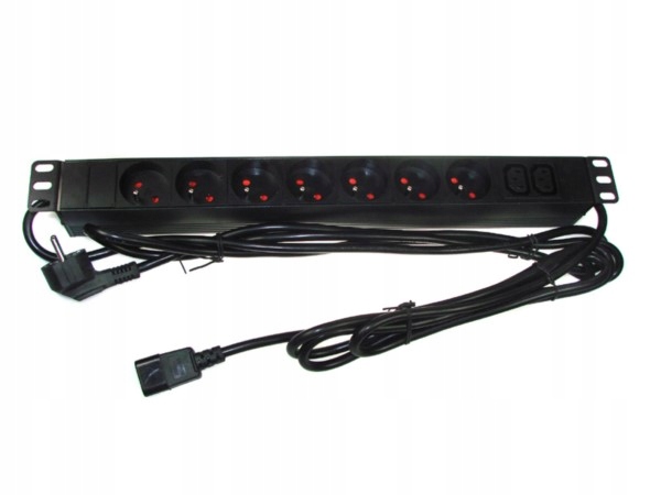 LISTWA ZASILAJĄCA x7 GNIAZD + C13 DWUBIEGUNOWA 1U 19" Do szafy Rack